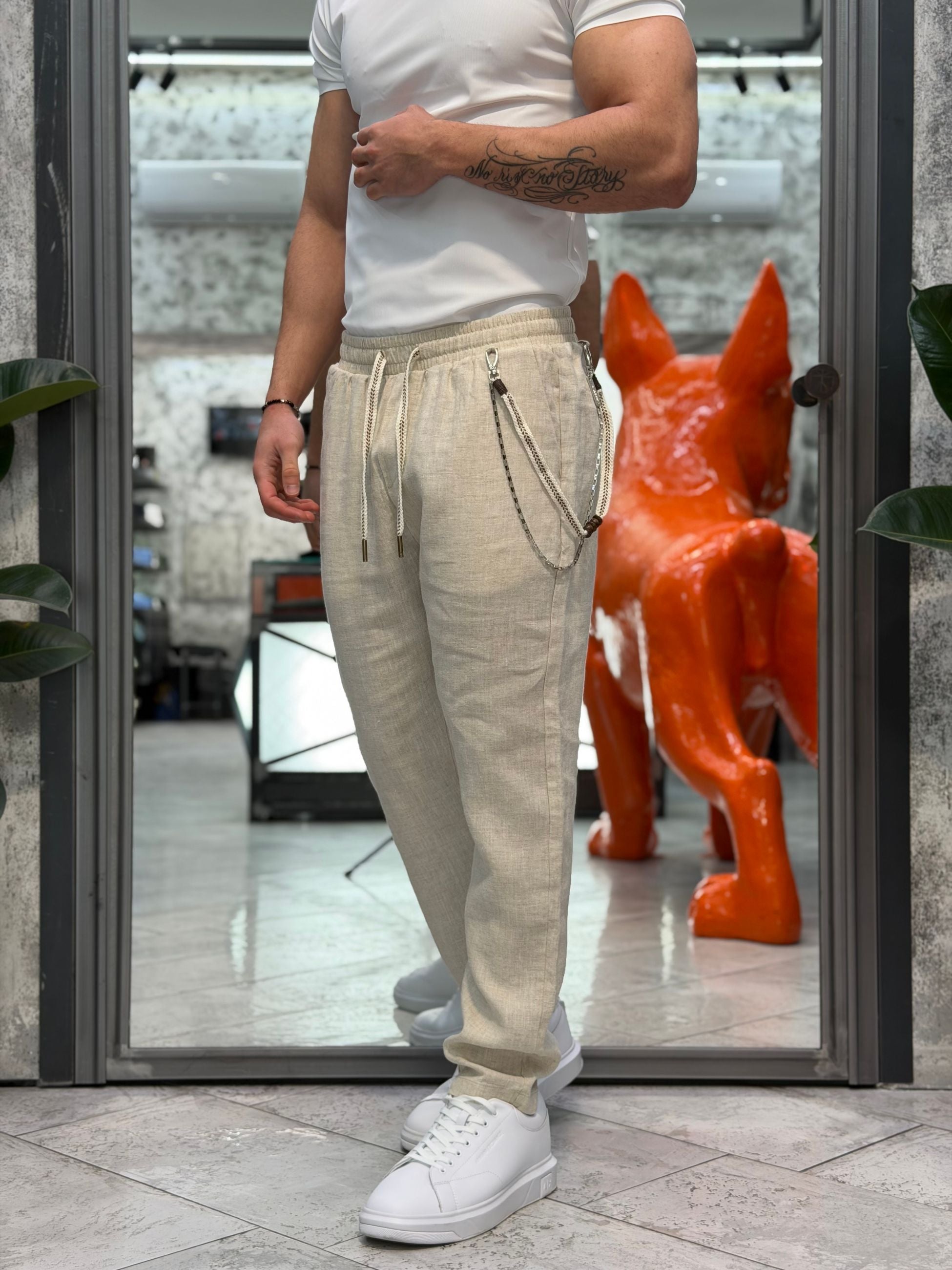 PANTALACCIO IN 100% LINO CON ACCESSORIO CATENA REMOVIBILE - REGULAR FIT FJ3270-S26.SAB