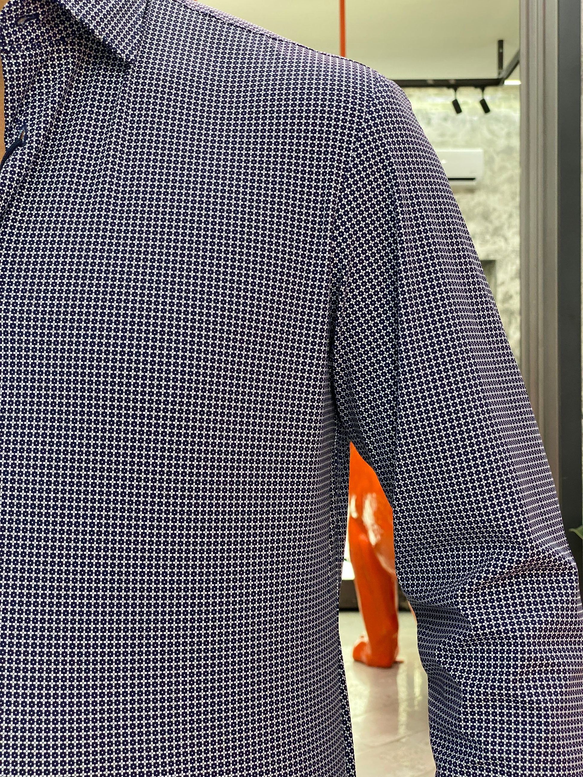 CAMICIA NO STIRO IN TESSUTO PREMIUM MICRO FANTASIA - REGULAR FIT FIO4036NY.BLU