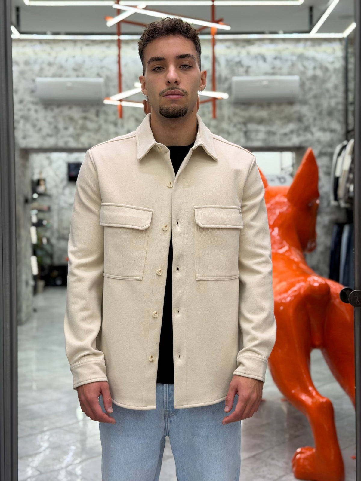 OVERSHIRT IN CALDO COTONE CON TASCONI A TOPPA - COMFORT FIT GL607PA.BEI