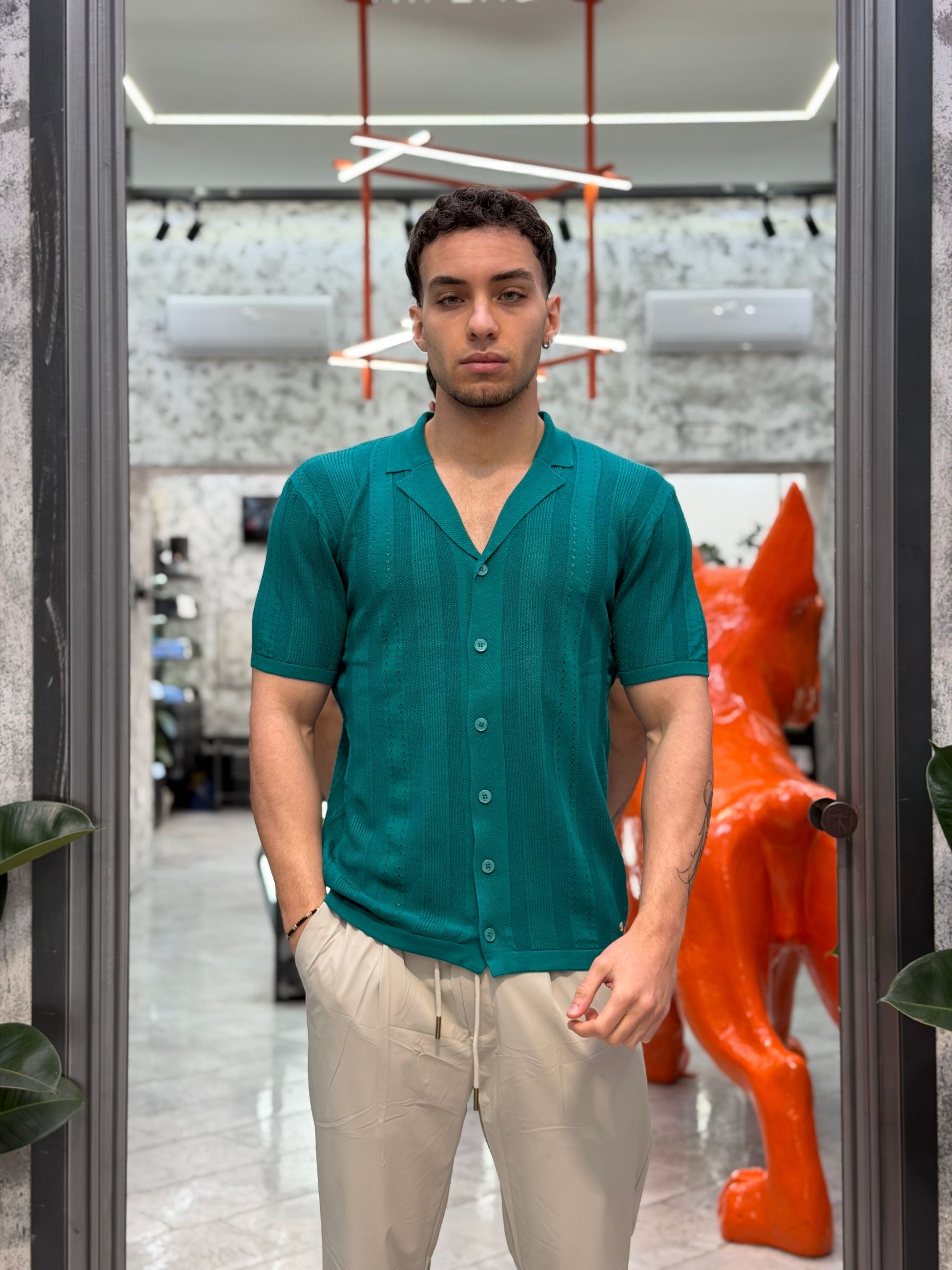 POLO/CAMICIA TRAFORATA MANICA CORTA SCOLLO BOWLING - REGULAR FIT GL33763-S26.SME