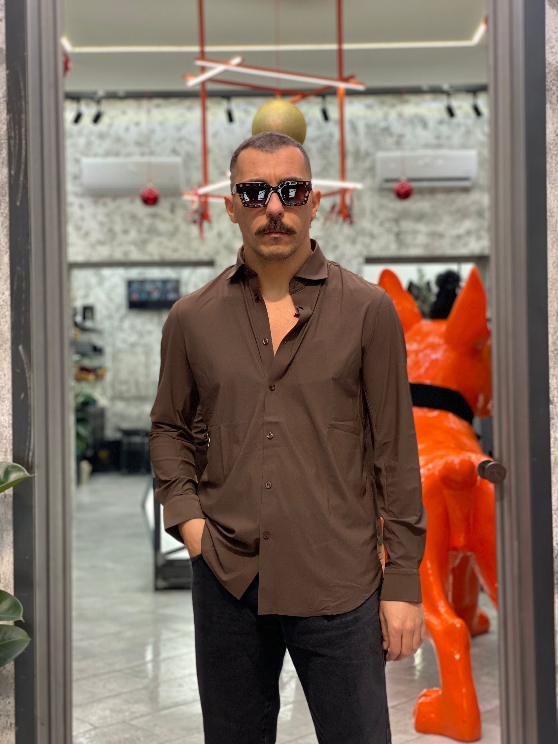 CAMICIA NO STIRO ELASTICIZZATA TINTA UNITA - SLIM FIT CI1069SS.MOR