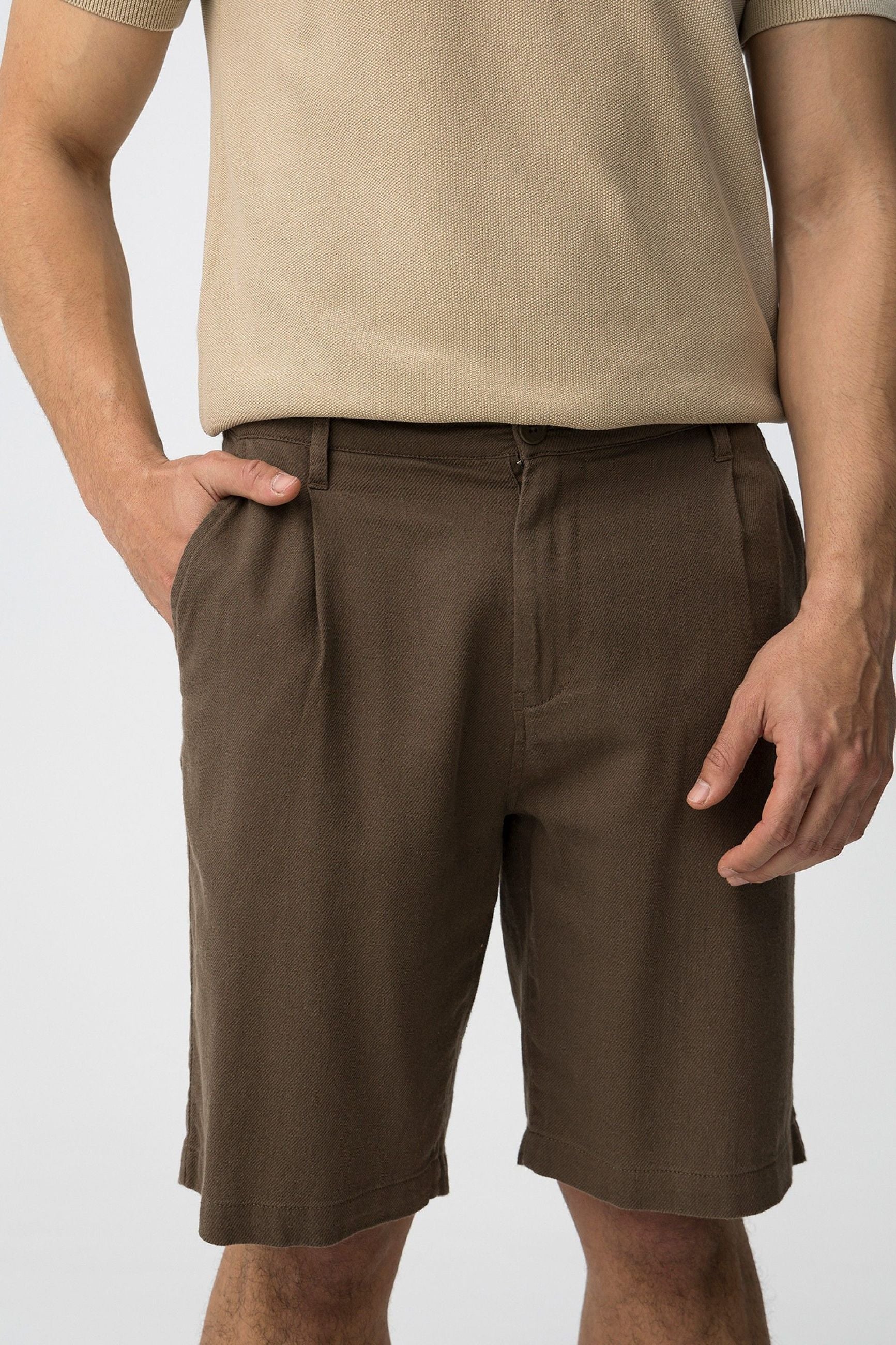 BERMUDA HUDSON IN MISTO LINO/COTONE - REGULAR FIT 10064834.MOR