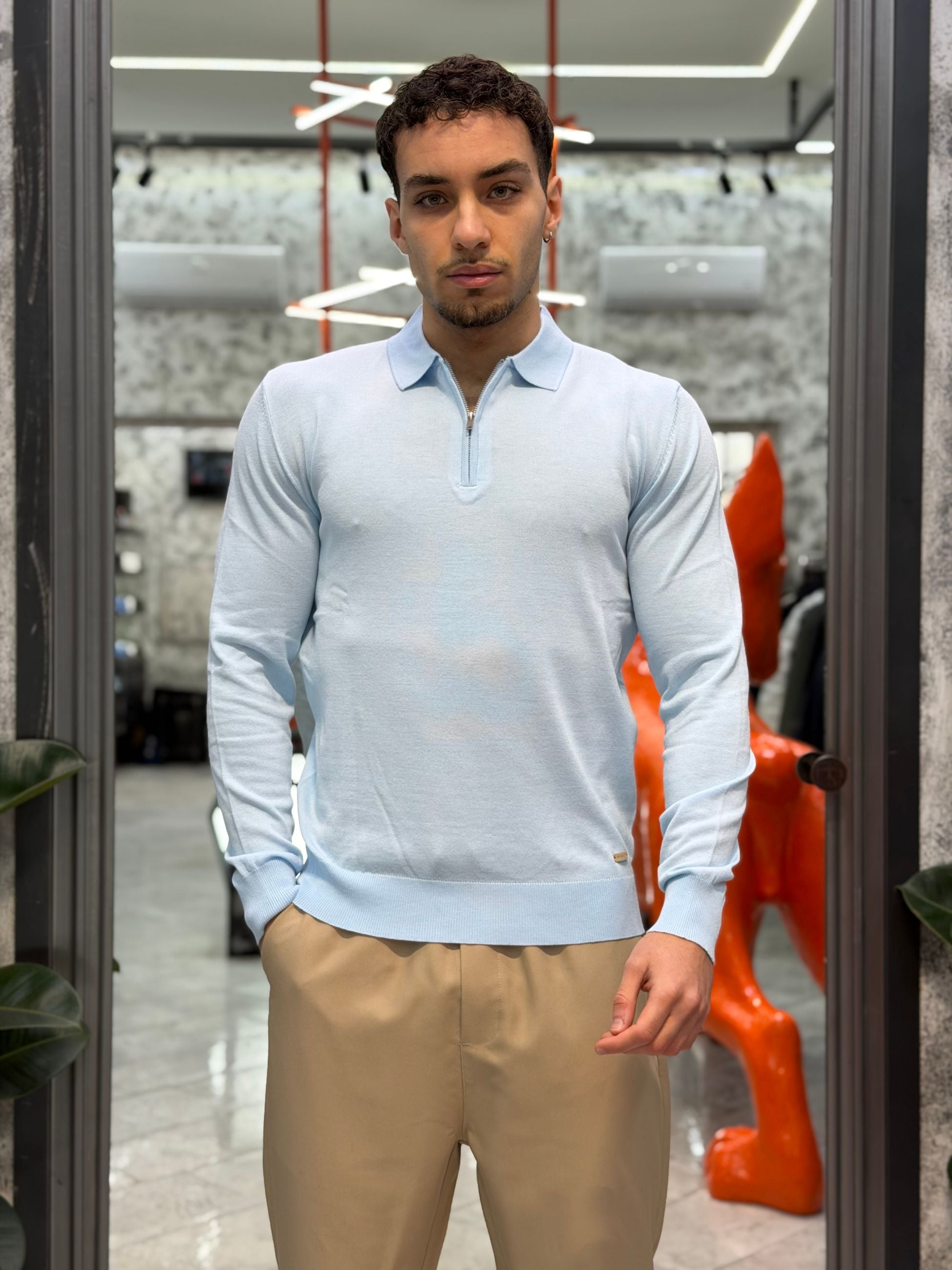 POLO MANICA LUNGA MEZZA ZIP IN LEGGERA VISCOSA - REGULAR FIT GL35205-S26.SKY