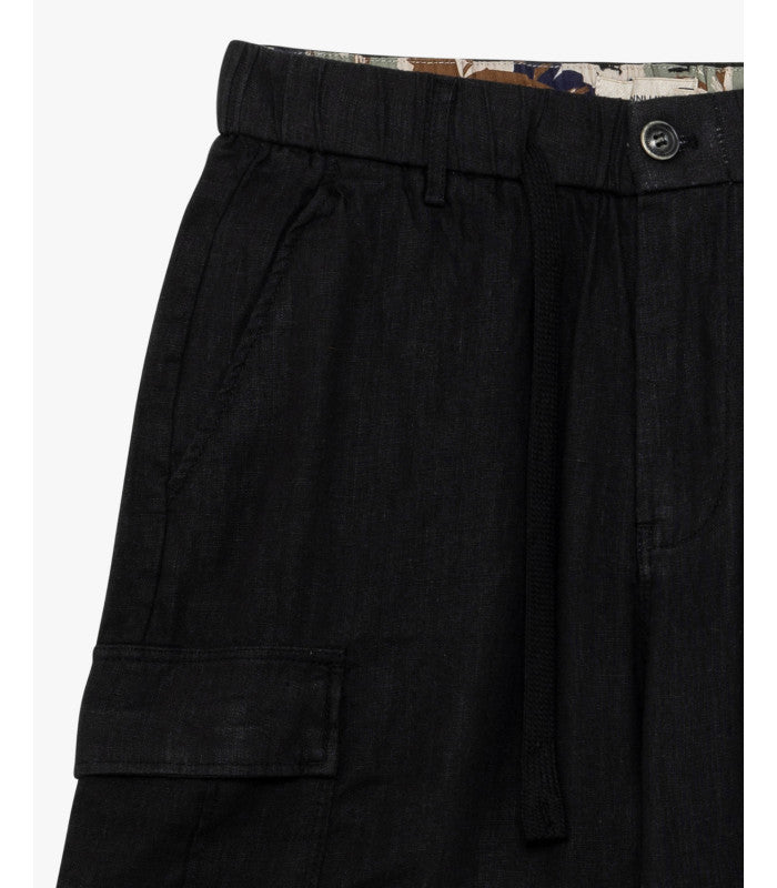 BERMUDA CARGO CON TASCONI ED ELASTICO IN VITA IN 100% LINO - REGULAR FIT GL5101BD-S25.NER