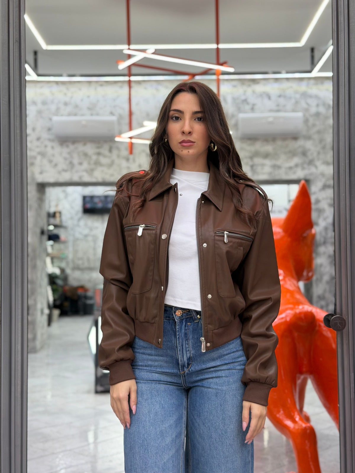 GIUBBINO CROPPED IN ECOPELLE CON CHIUSURA BOTTONI/ZIP - REGULAR FIT GLD1012YD.MOR