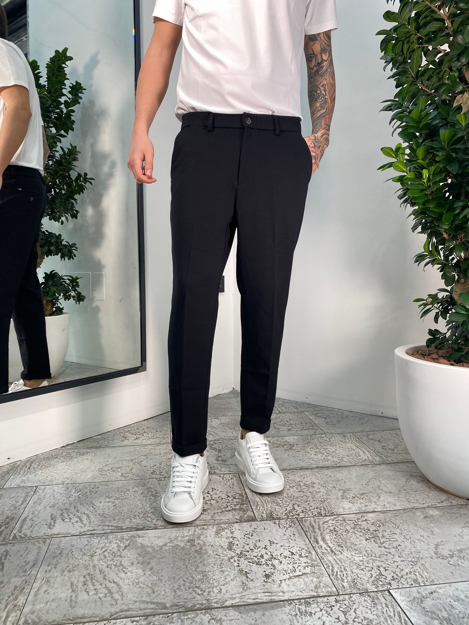 PANTALONI IN PUNTO MILANO ELASTICIZZATO CON COULISSE IN VITA - REGULAR FIT GL5165BD.NER