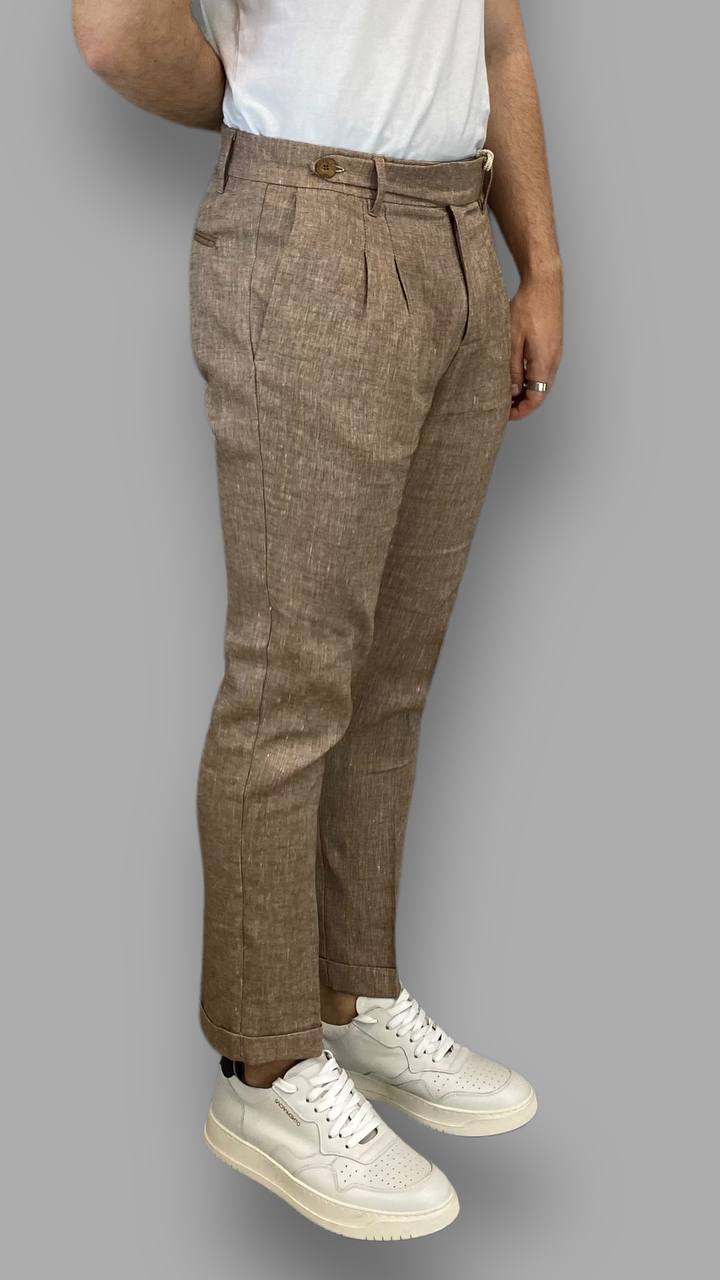 PANTALONE SARTORIALE IN MISTO LINO CON ABBOTTONATURA LATERALE - REGULAR FIT