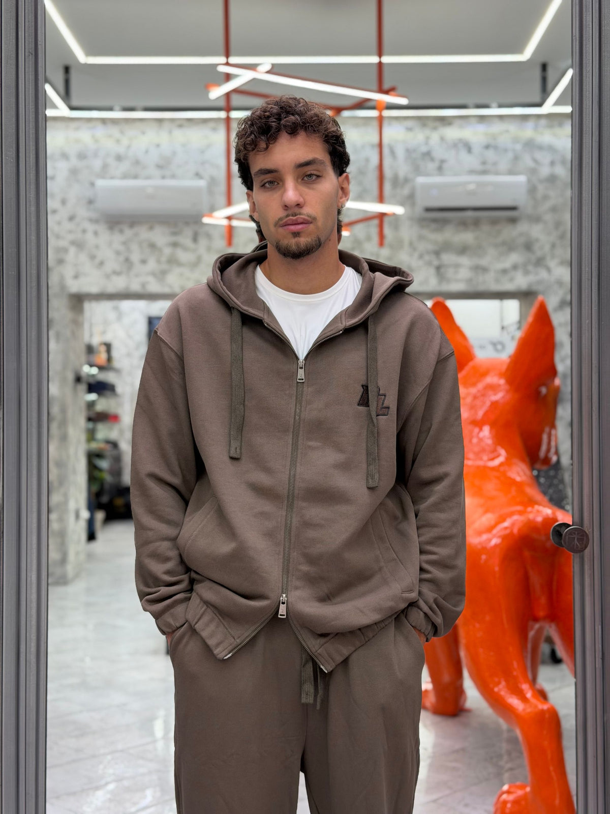 FELPA APERTA CON CAPPUCCIO DA COMPLETO - RELAXED FIT GLW2336F.MUD