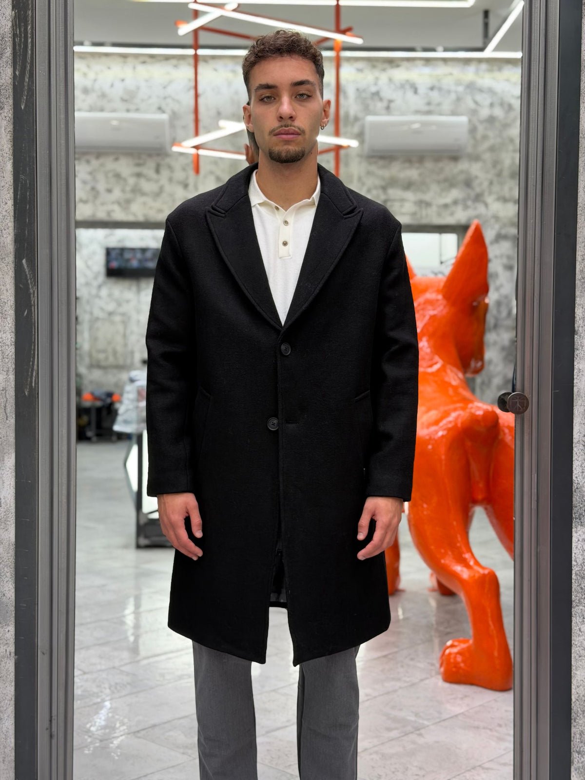 CAPPOTTO MONOPETTO IN MISTO LANA CON REVERS A LANCIA - OVERSIZE FIT GL3017TR.NER