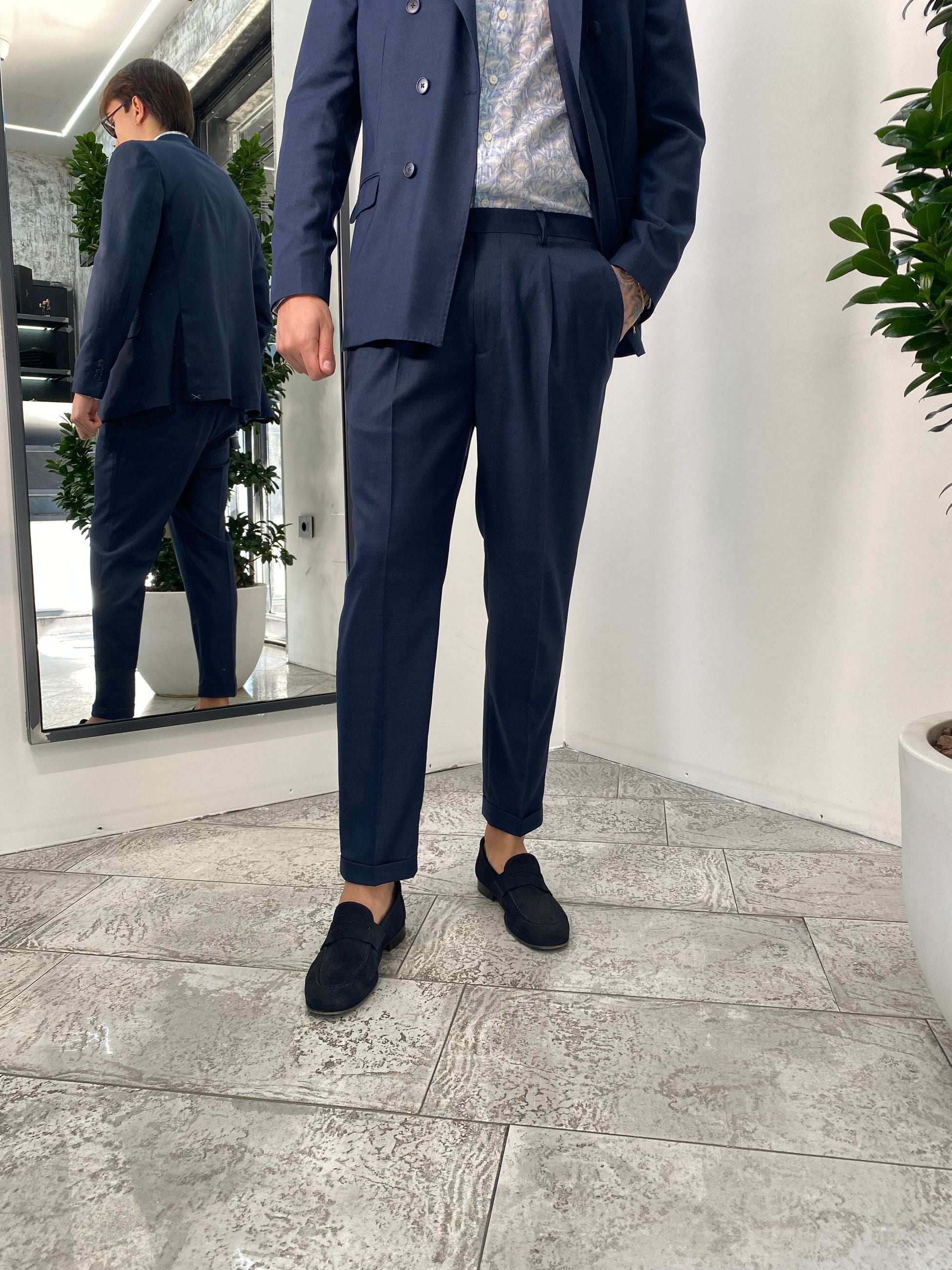 ABITO COMPLETO GIACCA DOPPIOPETTO E PANTALONE IN TESSUTO EFFETTO FIAMMATO - REGULR FIT ABE45SS.BLU