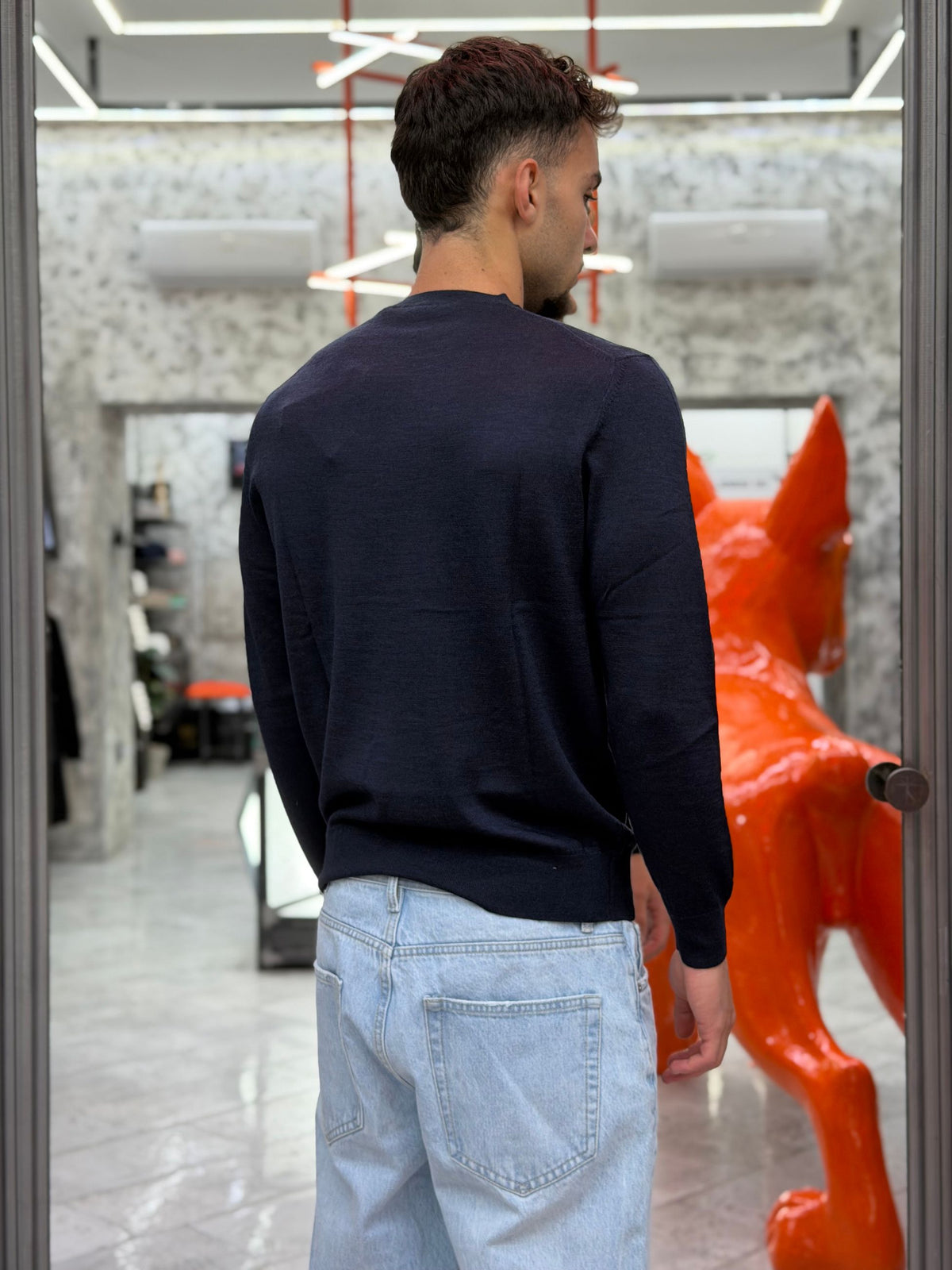 MAGLIA GIROCOLLO IN 100% LANA MERINO EXTRAFINE - REGULAR FIT MI3482SS.BLU