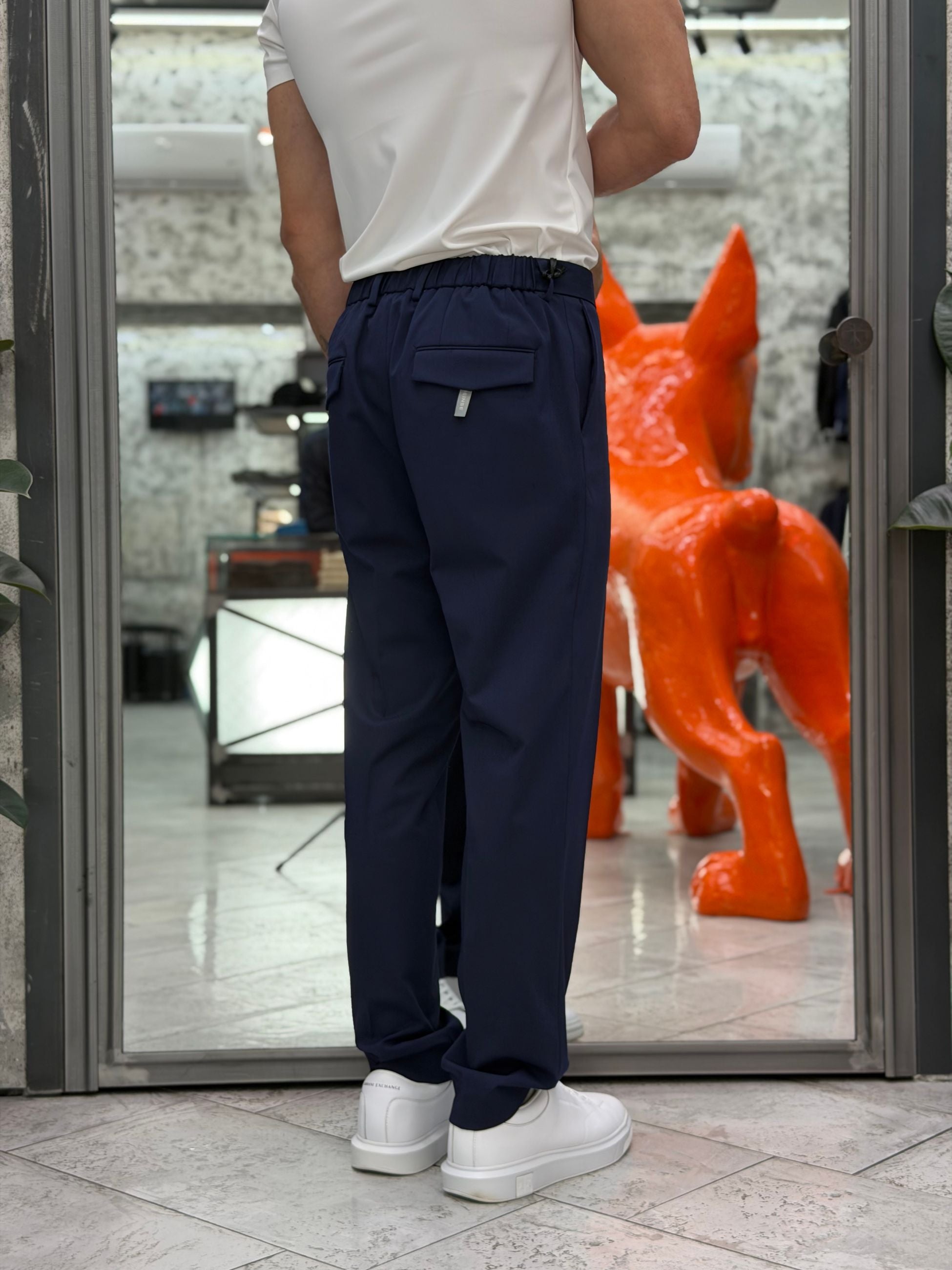 PANTALONE DA COMPLETO TASCA AMERICA CON COULISSE IN VITA IN TESSUTO ELEGANTE - REGULAR FIT PSE1506SS.BLU