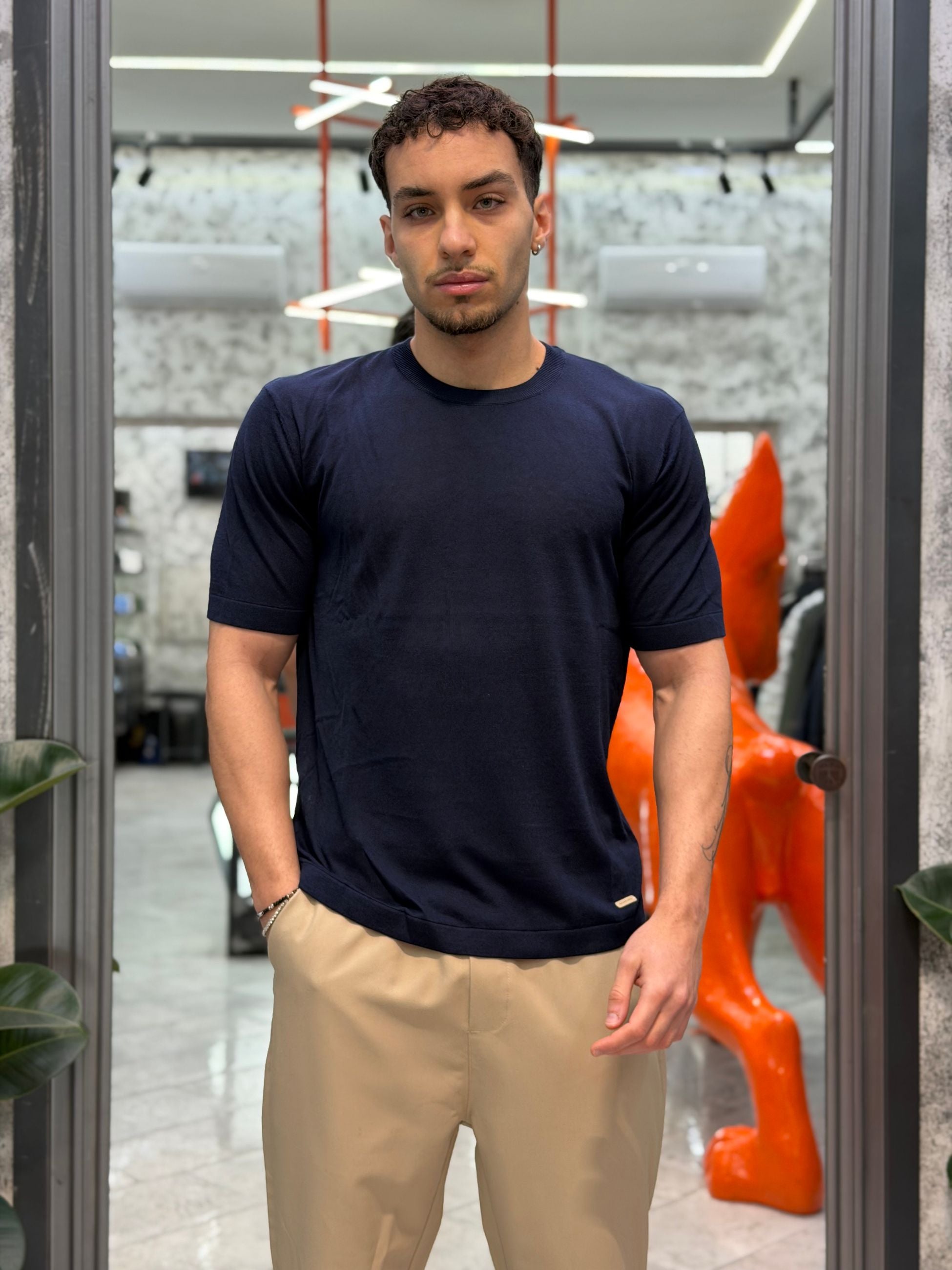 MAGLIA GIROCOLLO IN FILO MANICA CORTA - REGULAR FIT GL35344.BLU