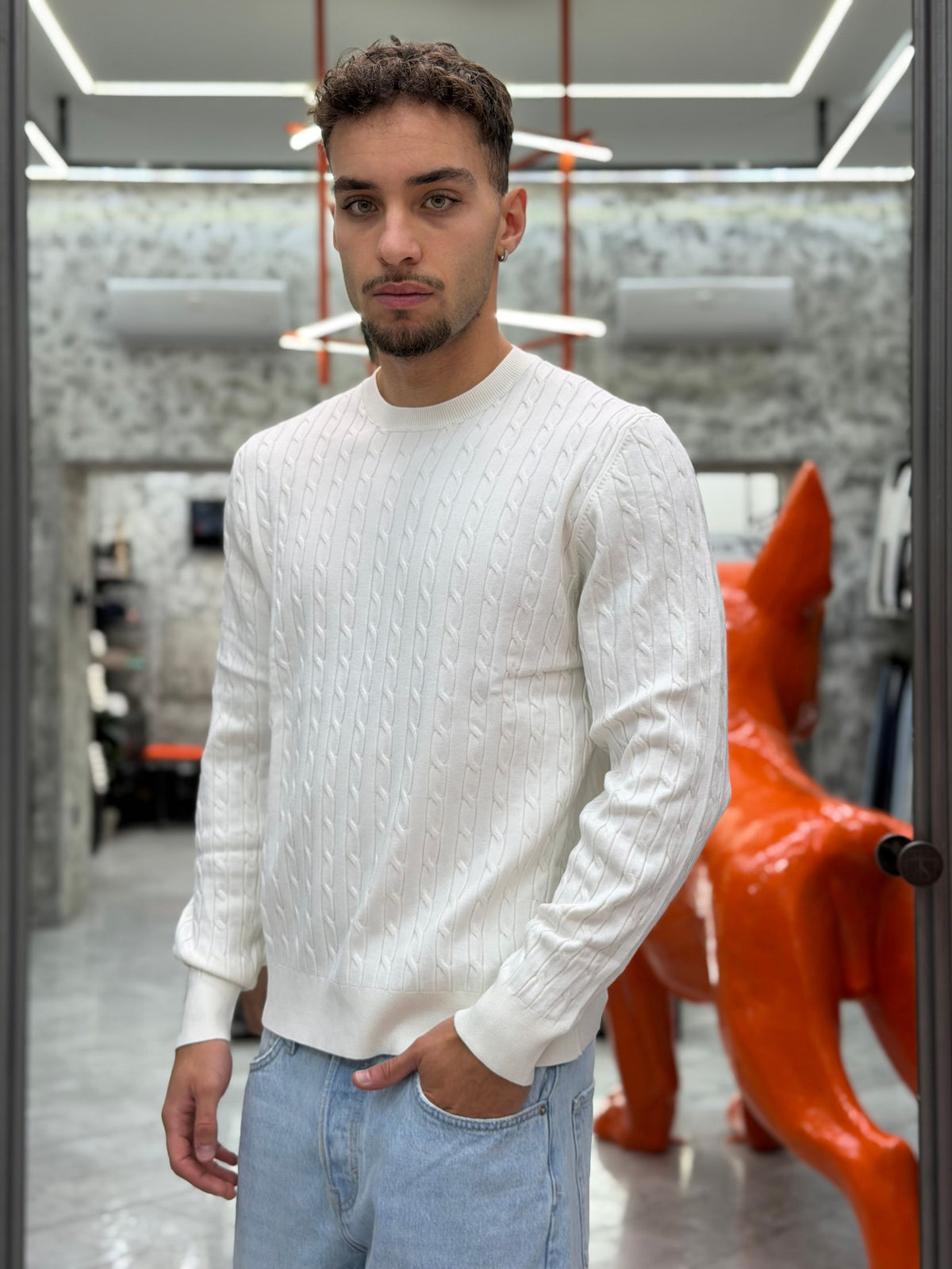 MAGLIA GIROCOLLO TRAMA TRECCIA FINEZZA 12 IN MORBIDA VISCOSA - SLIM FIT MK2900041.LAT