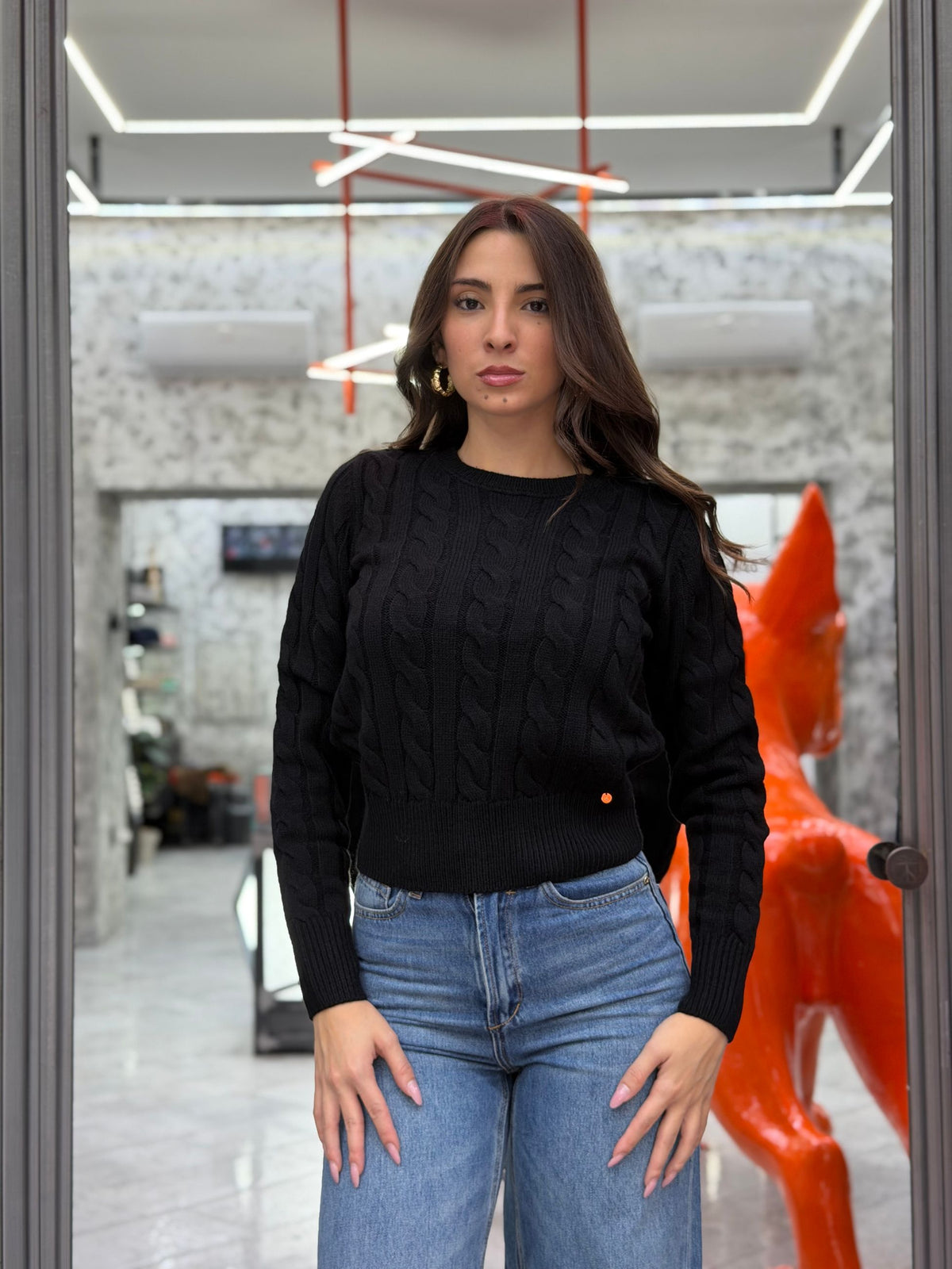 MAGLIA GIROCOLLO AMPIO TRAMA TRECCE - REGULAR FIT GLD3045H.NER