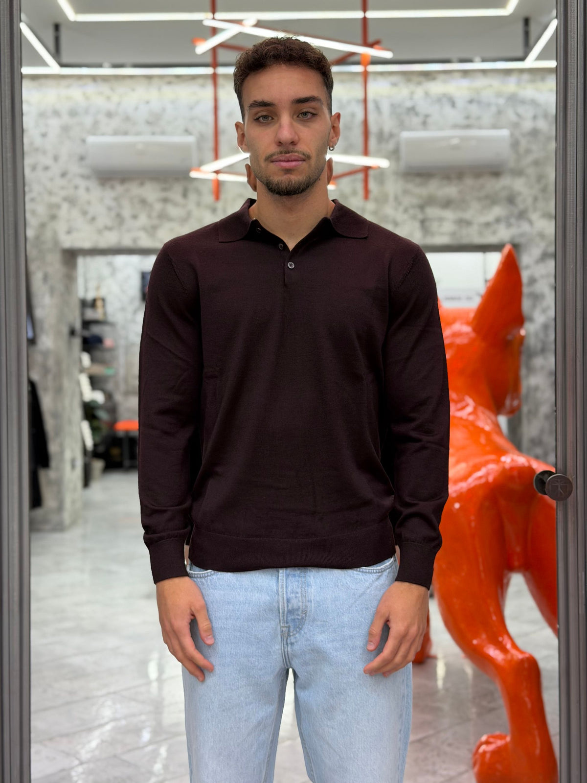POLO MANICA LUNGA IN 100% LANA MERINO EXTRAFINE - REGULAR FIT MI3509SS.MEL