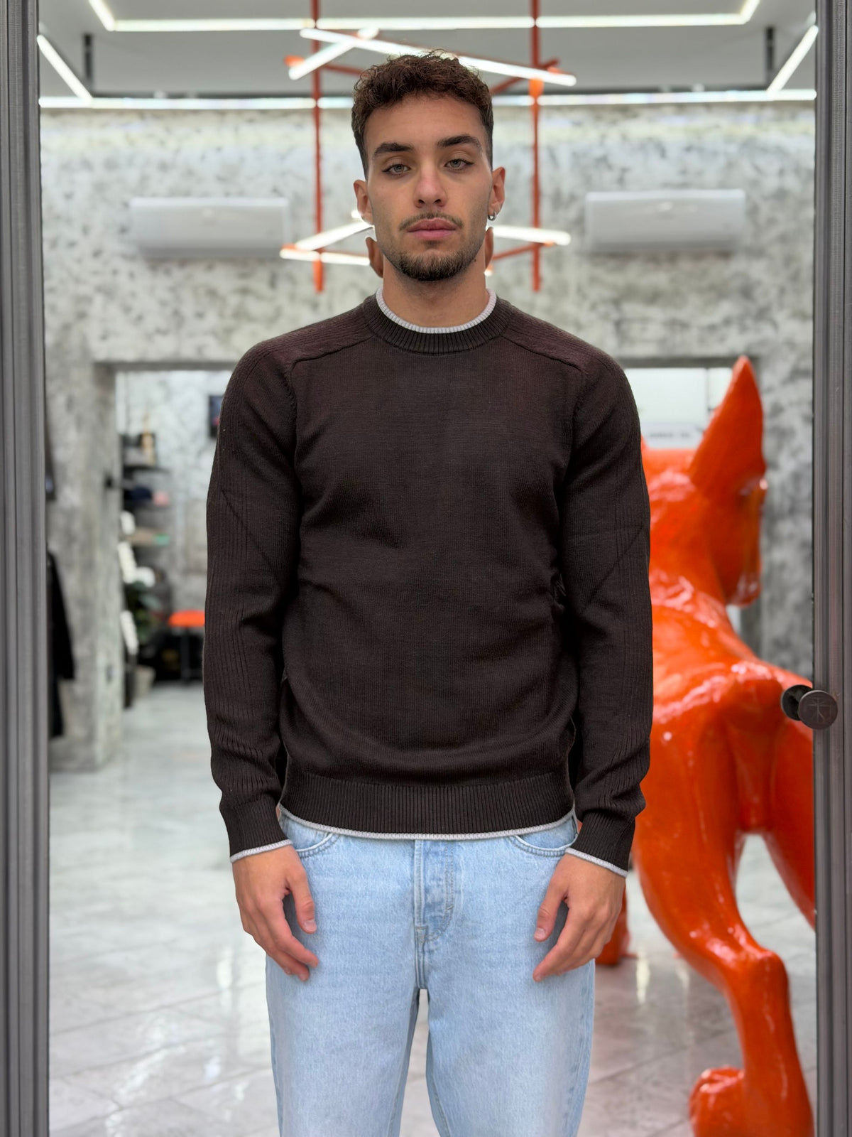 MAGLIA GIROCOLLO IN MORBIDA VISCOSA CON PROFILI IN CONTRASTO - REGULAR FIT MI3364SS.MOR
