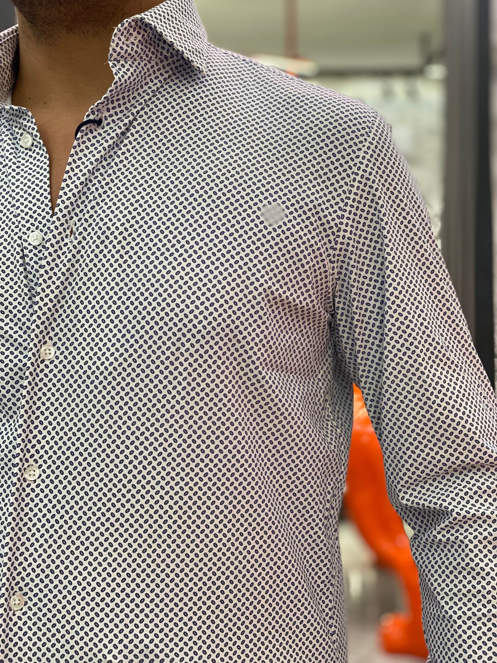 CAMICIA NO STIRO IN TESSUTO PREMIUM MICRO FANTASIA - REGULAR FIT FIO4029NY.BLU