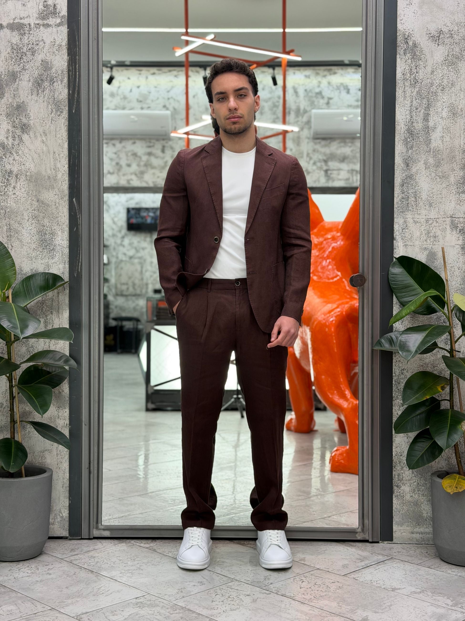 PANTALONE IN 100% LINO DA COMPLETO TASCA AMERICA CON COULISSE IN VITA - REGULAR FIT PSE1502SS.MOK
