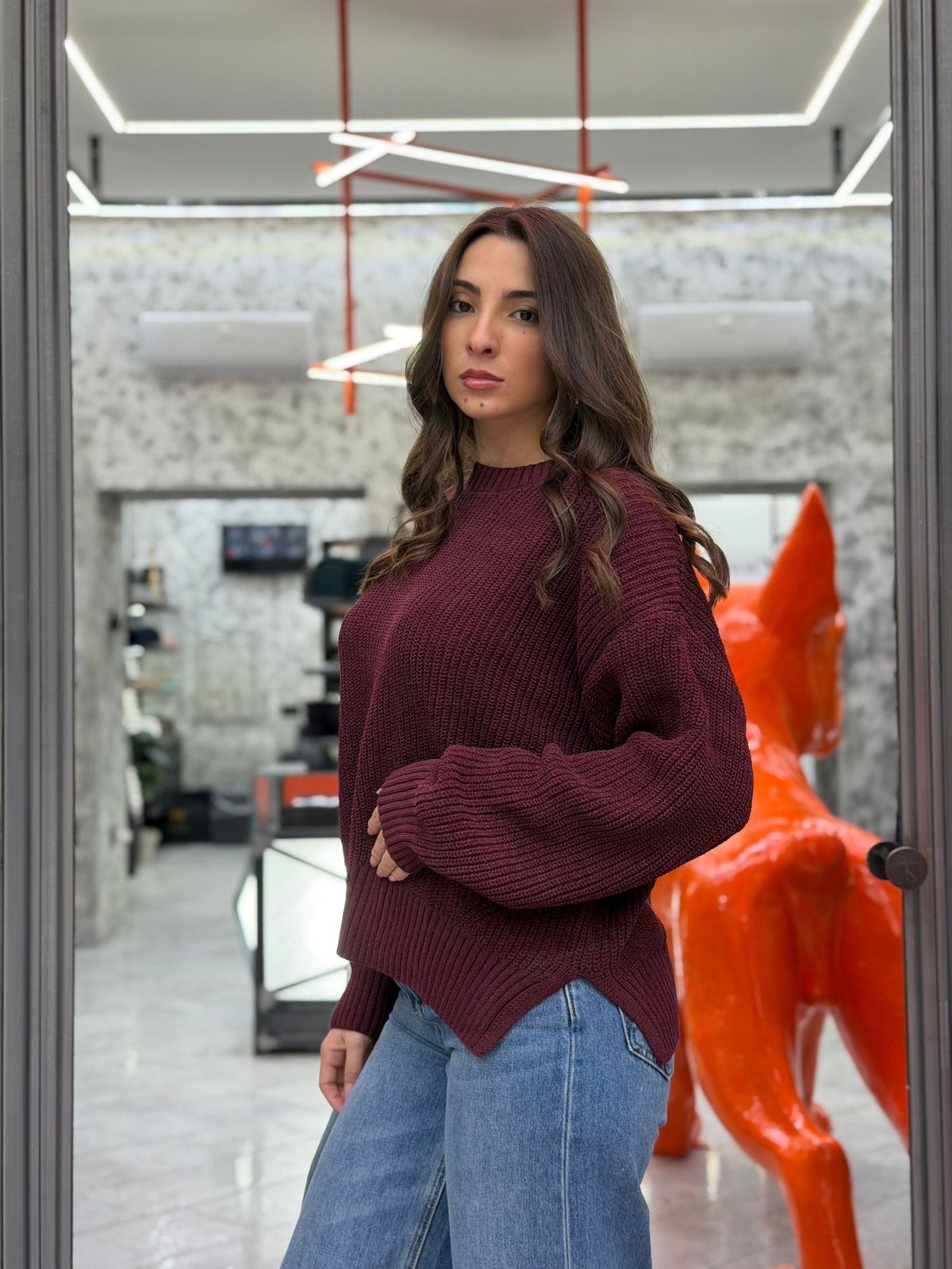 MAGLIA GIROCOLLO AMPIO A COSTA INGLESE CON SPACCHI LATERALI - RELAXED FIT GLD3047H.BOR
