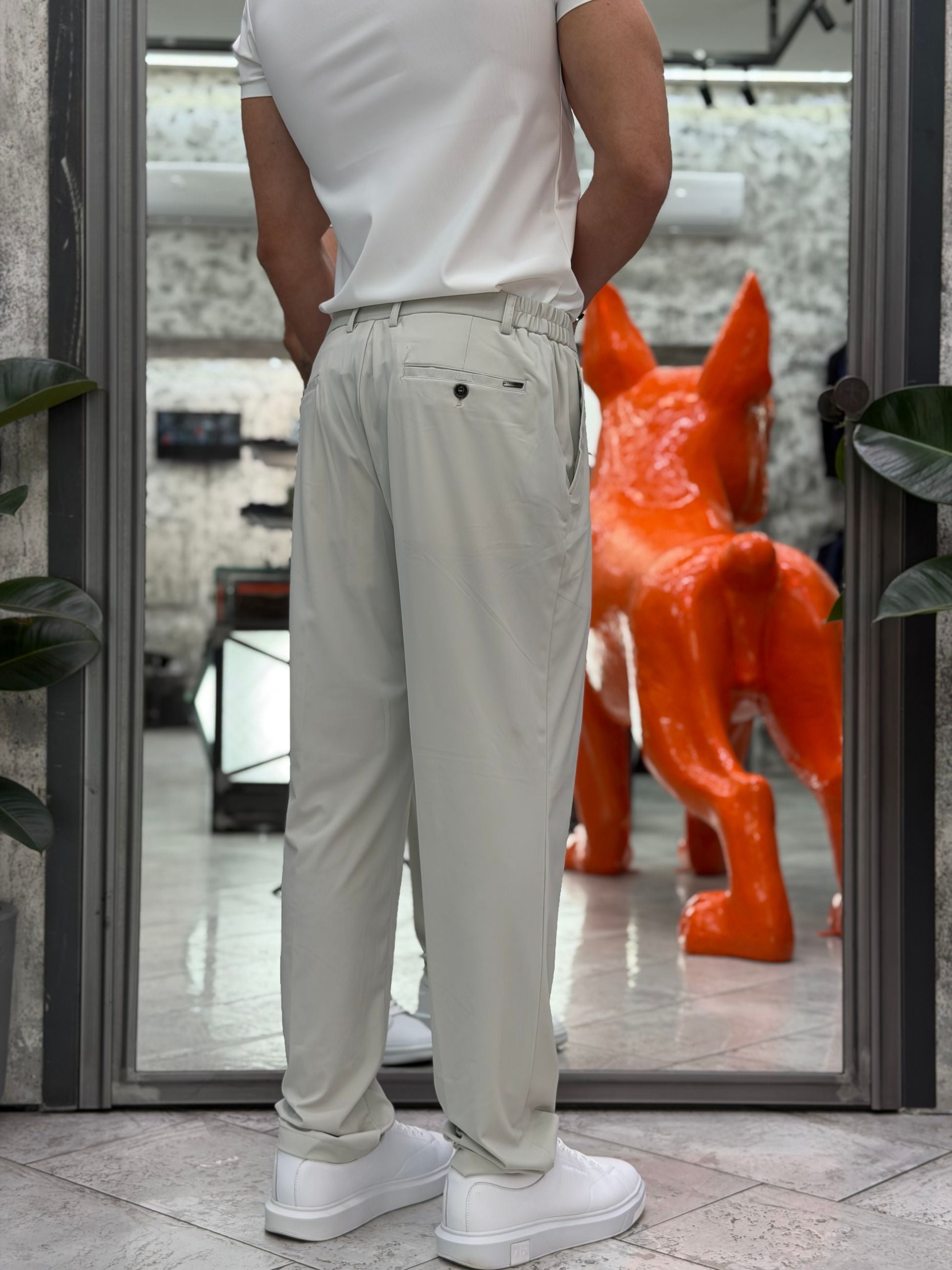 PANTALONE DA COMPLETO TASCA AMERICA IN TESSUTO TECNICO ELASTICIZZATO CON COULISSE IN VITA - REGULAR FIT GL3012TR.GHI