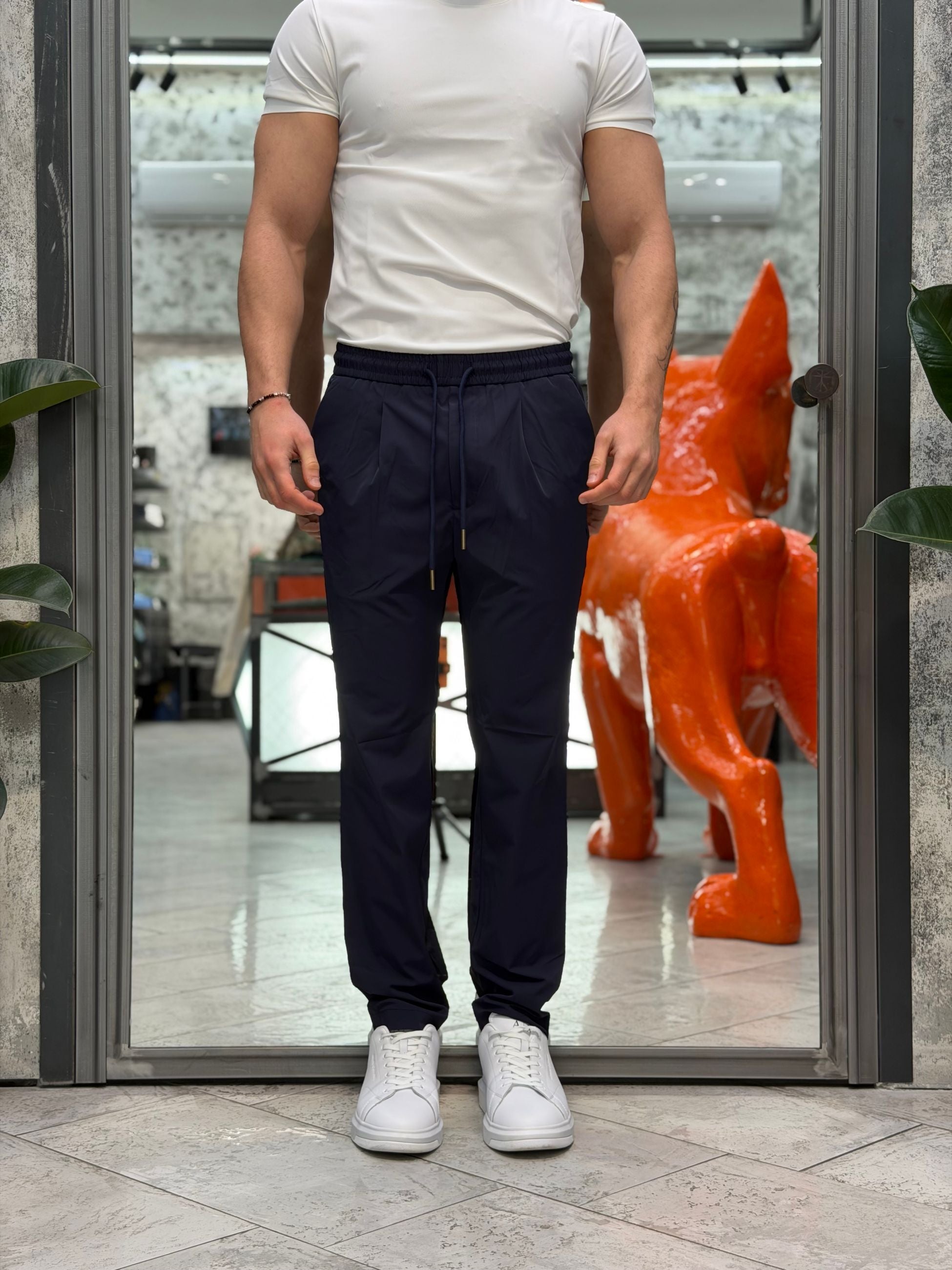 PANTALACCIO IN LEGGERO TESSUTO TECNICO ELASTICIZZATO NO STIRO - COMFORT FIT GL3010TR-S26.BLU