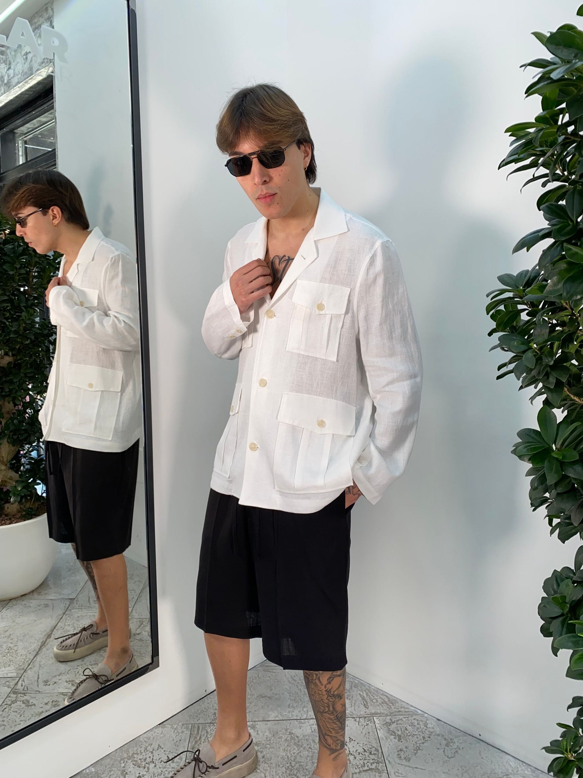 GIACCA SAHARIANA IN 100% LINO CON TASCHE A TOPPA - REGULAR FIT GIA3215.BIA