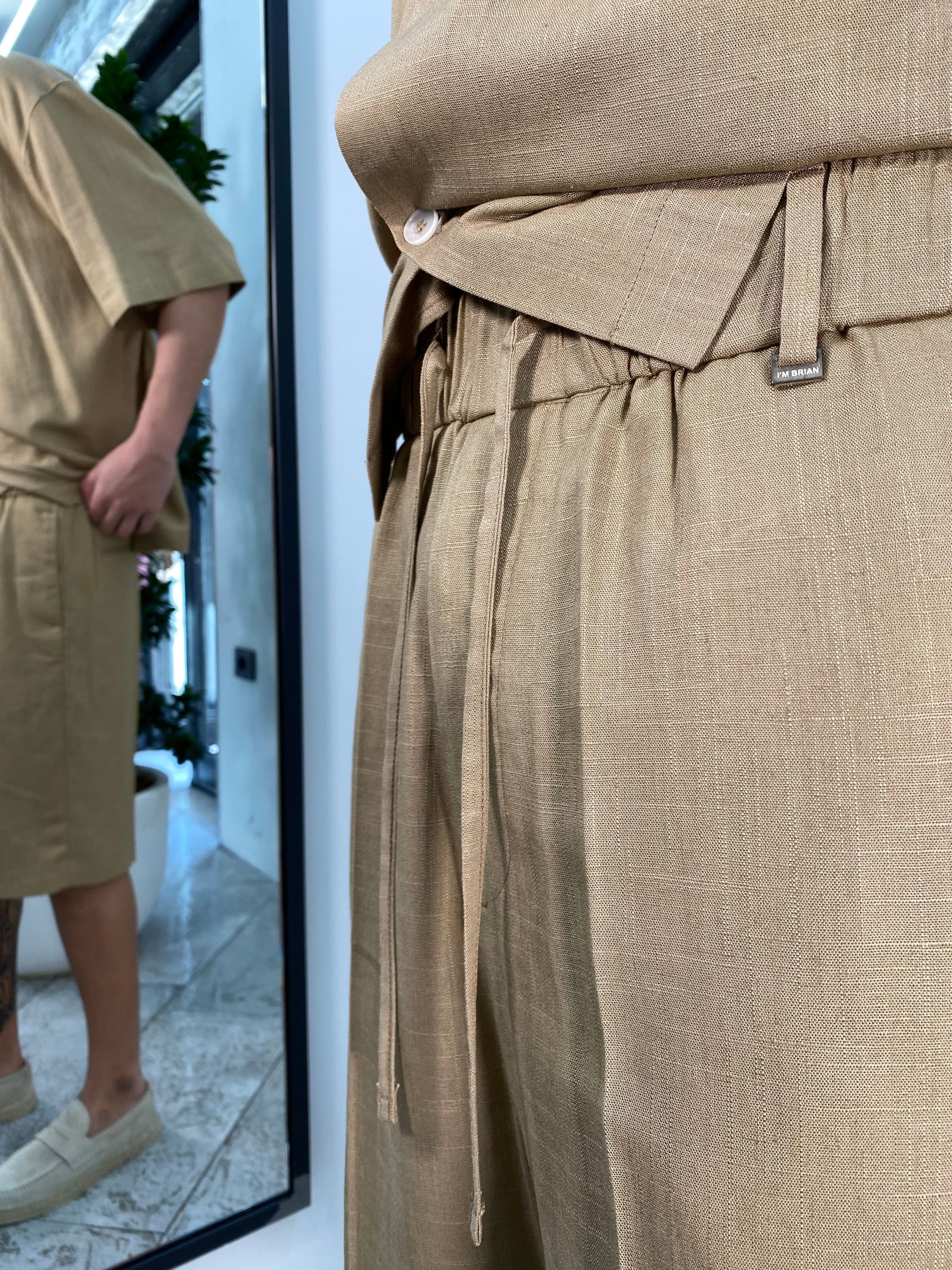 BERMUDA CON ELASTICO IN MISTO LINO EFFETTO FIAMMATO - RELAXED FIT BE3247.BEI