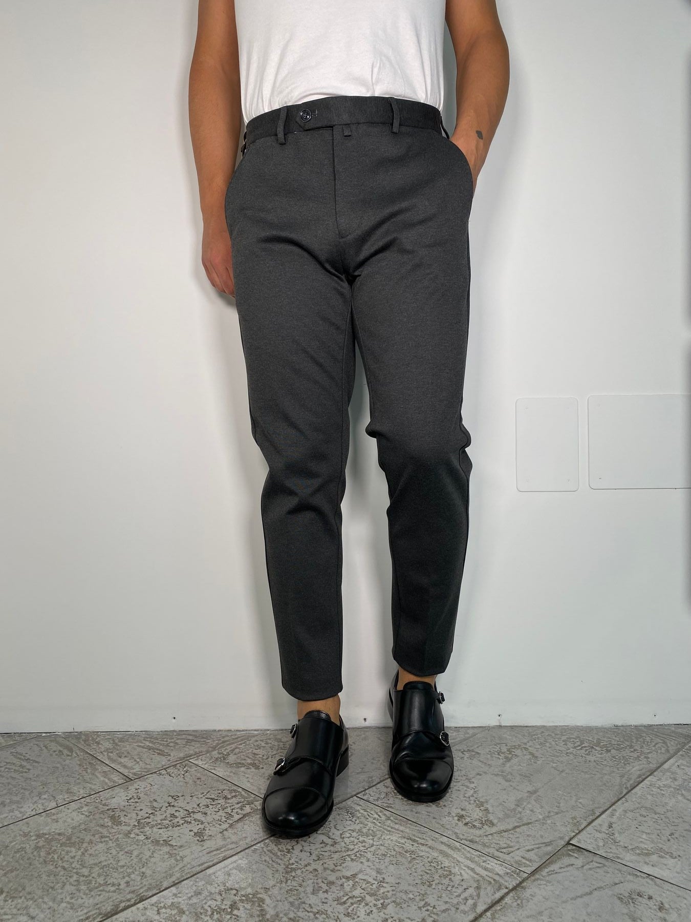 PANTALONE DA COMPLETO IN TESSUTO PUNTO MILANO ELASTICIZZATO - REGULAR FIT
