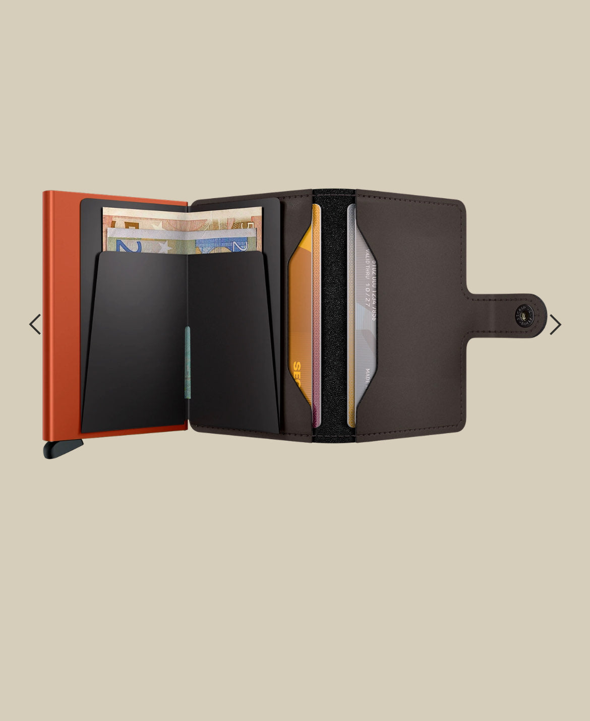 MINIWALLET PORTA CARTE E BANCONOTE IN MORBIDA PELLE OPACA CON CUCITURE IN CONTRASTO MM-TRUFFLE&ORANGE