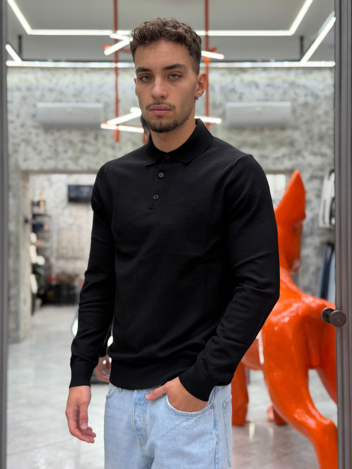 POLO 3 BOTTONI MANICA LUNGA FINEZZA 12 IN MORBIDA VISCOSA - SLIM FIT MK9900004-26.NER