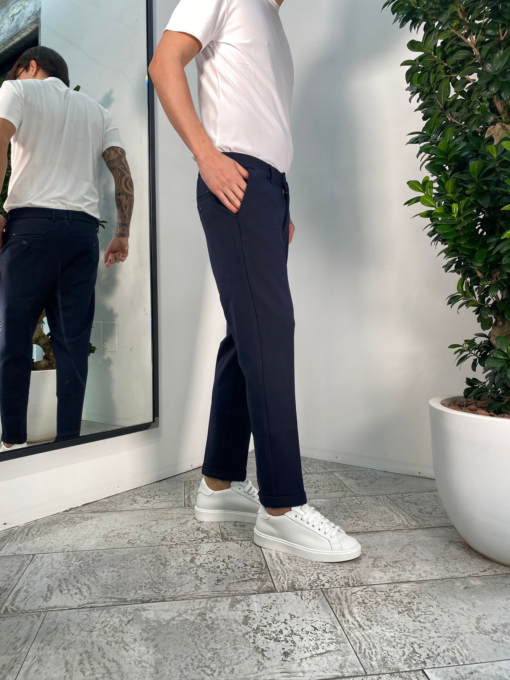 PANTALONI IN PUNTO MILANO ELASTICIZZATO CON COULISSE IN VITA - REGULAR FIT GL5165BD.BLU