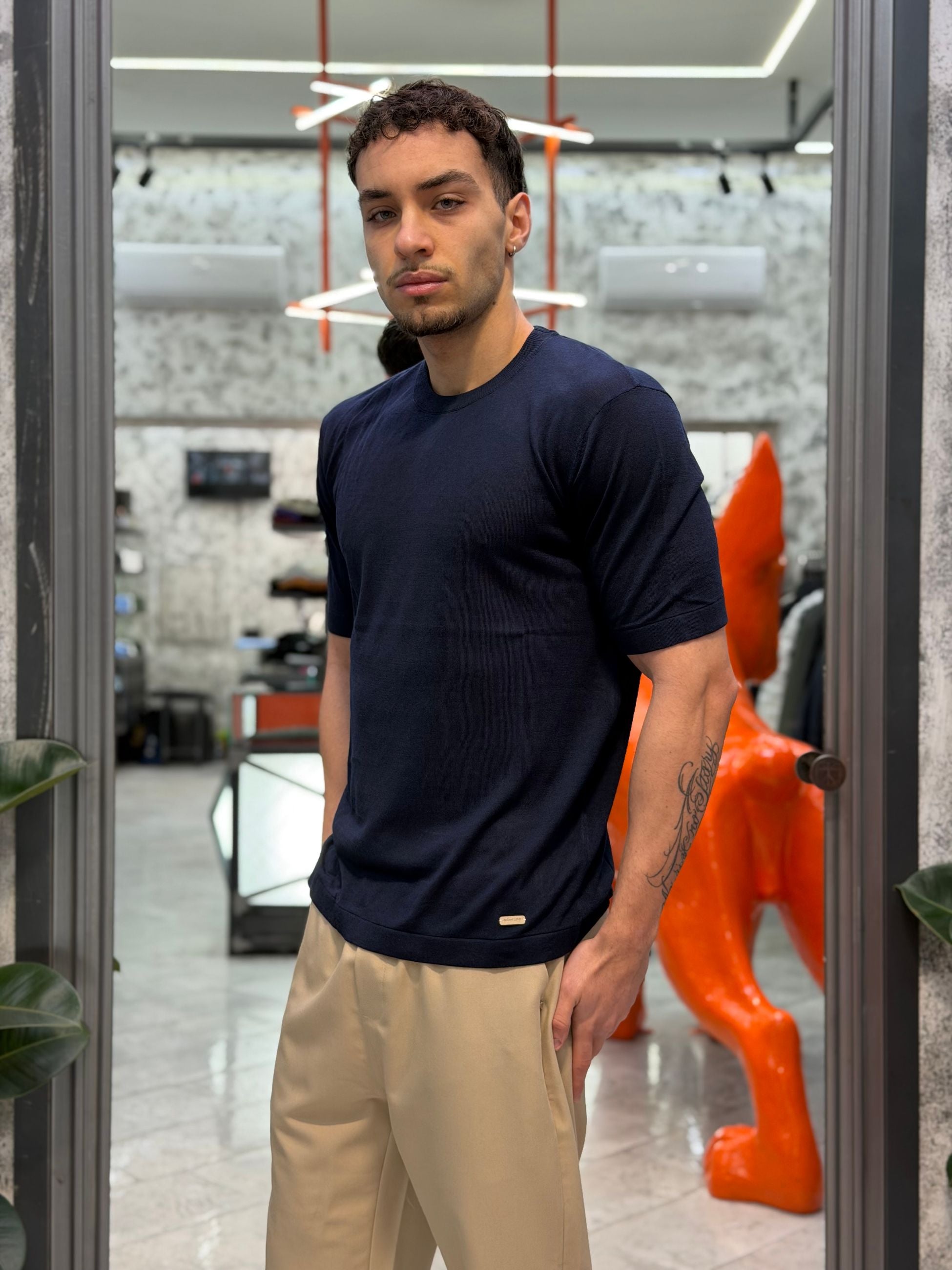 MAGLIA GIROCOLLO IN FILO MANICA CORTA - REGULAR FIT GL35344.BLU