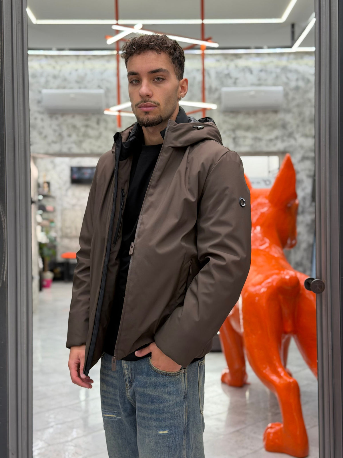 PARKA CORTO CON CAPPUCCIO IN TESSUTO TECNICO WATERPROOF & WINDPROOF - REGULAR FIT MK24006.MOR