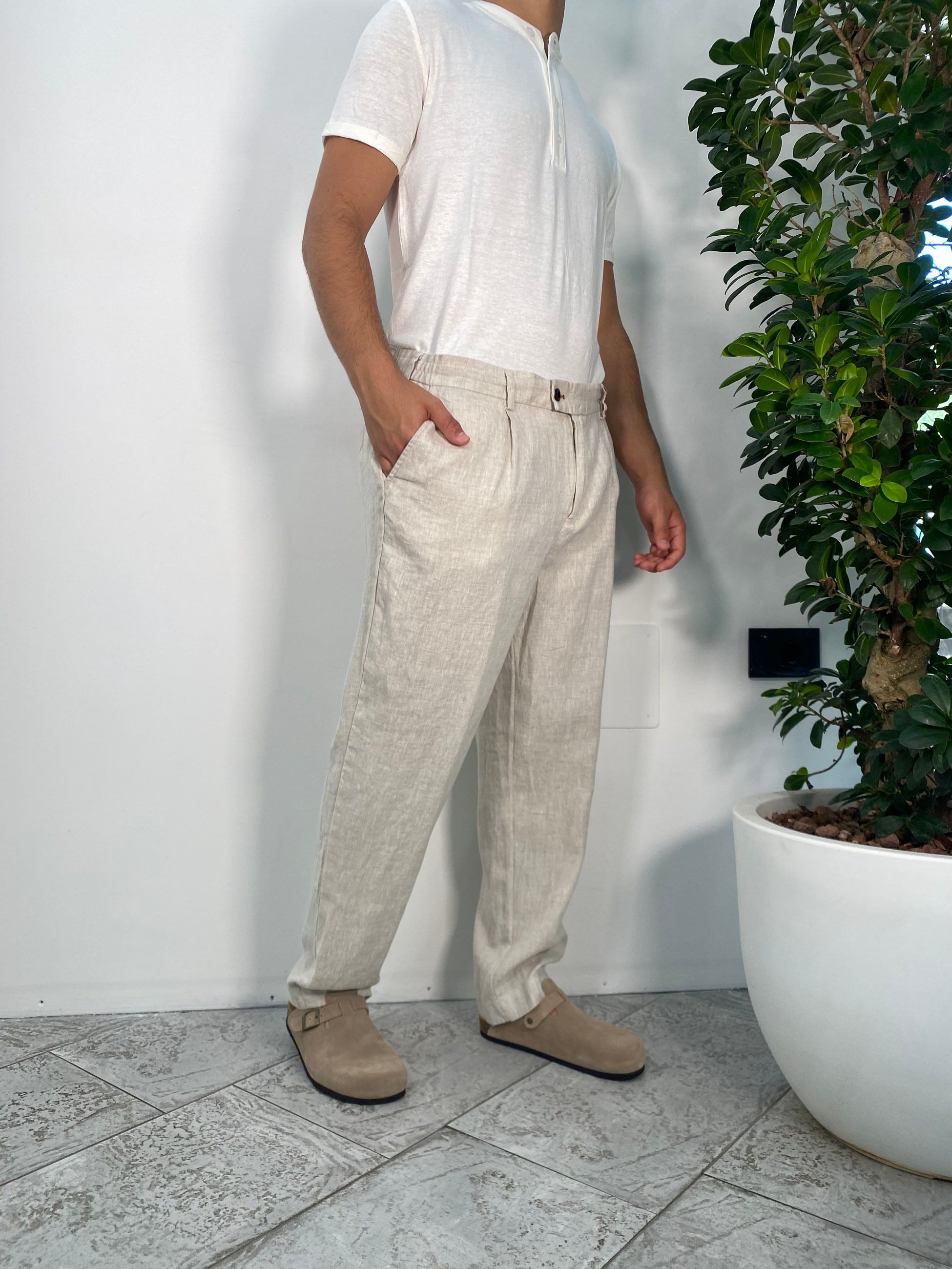 PANTALACCIO IN MISTO LINO/COTONE CON COULISSE - REGULAR FIT PSE1412SS.BEI