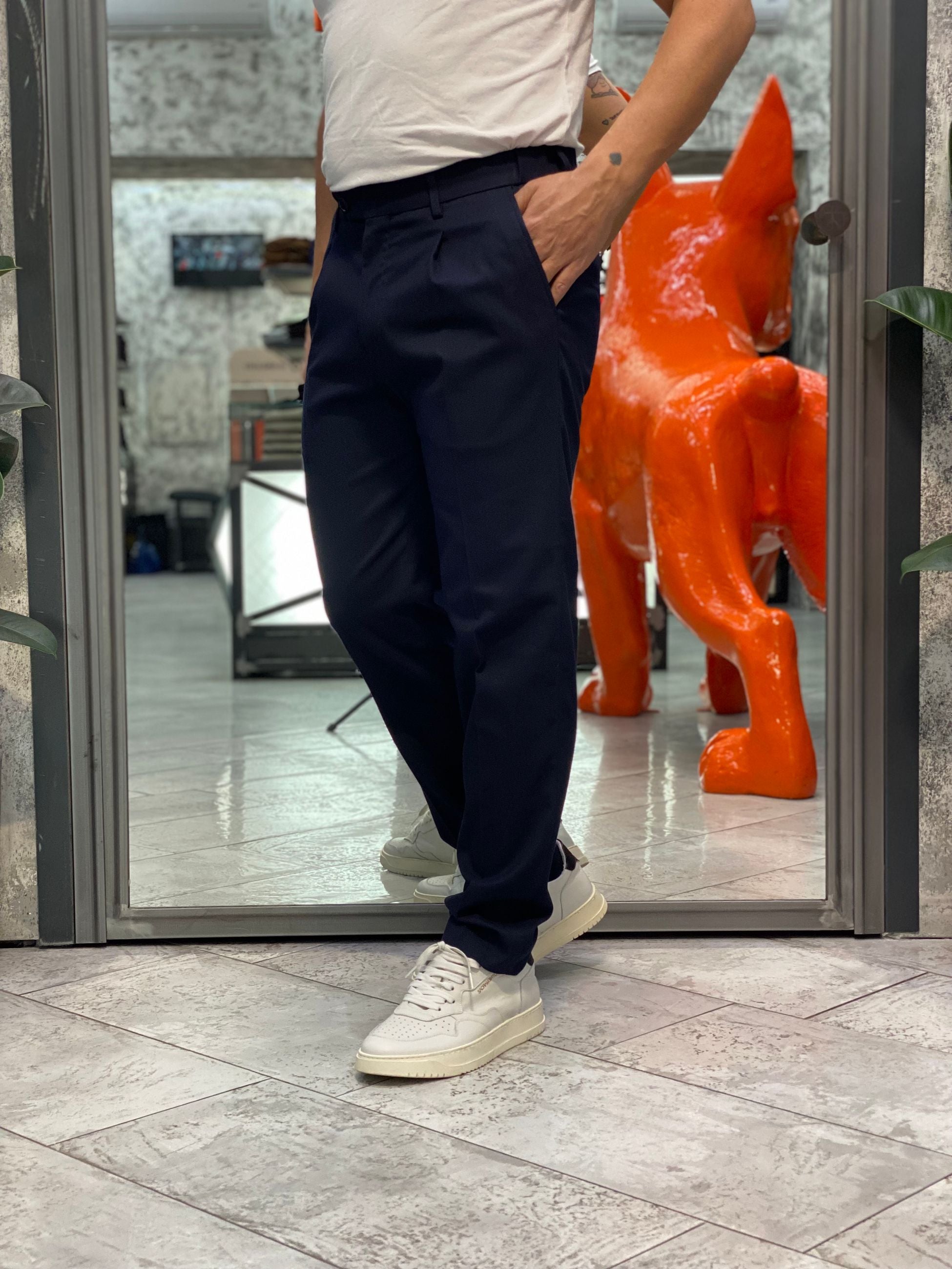 PANTALONE ELEGANTE CON TASCHE A FILO E COULISSE IN VITA - REGULAR FIT PSI1461SS.BLU