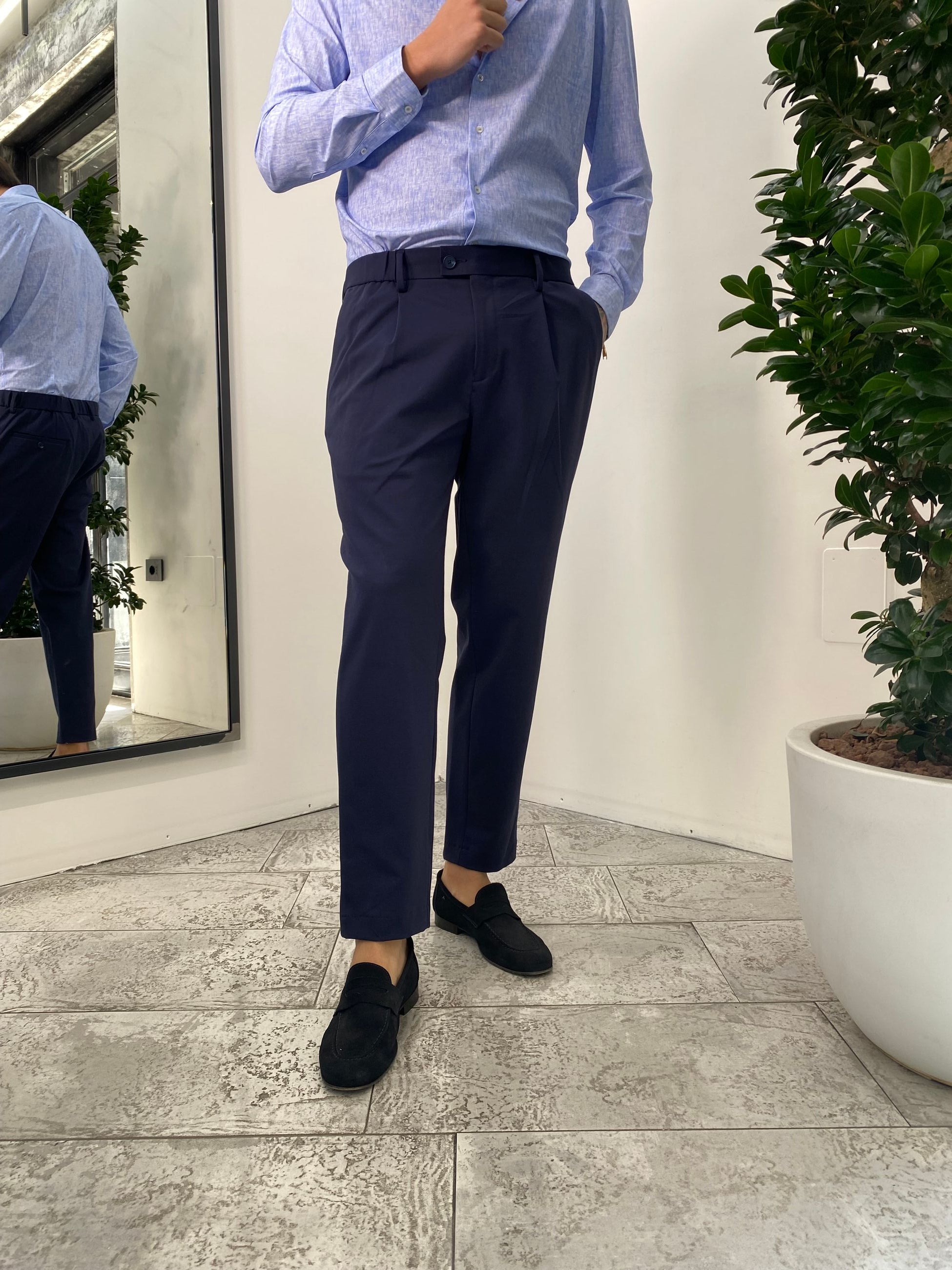 PANTALONE DA ABITO IN TESSUTO PUNTO MILANO ELASTICIZZATO CON COULISSE IN VITA - REGULAR FIT PSE1399SS.BLU