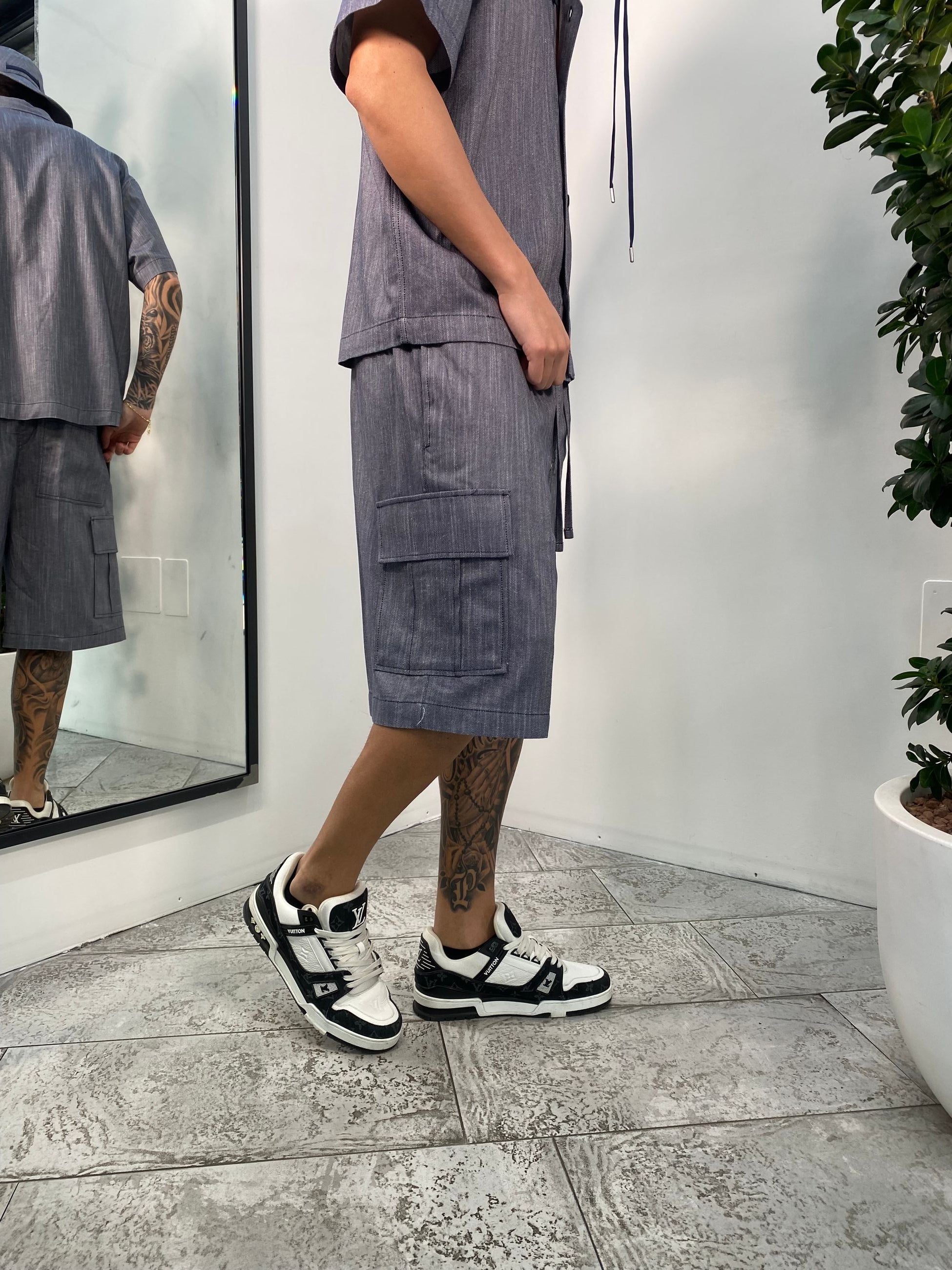 BERMUDA CARGO CON TASCONI EFFETTO DENIM IN MISTO LINO/COTONE - COMFORT FIT BE3340