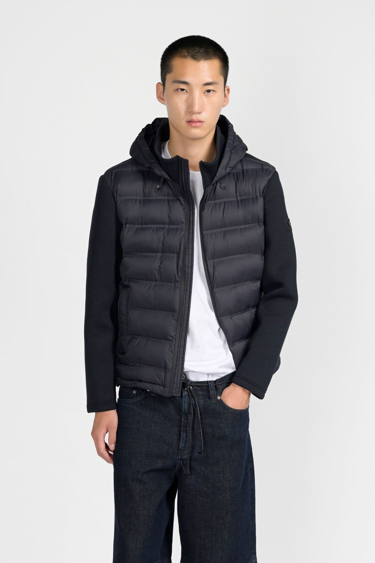 GIUBBINO GUNN CON CAPPUCCIO IN TESSUTO COMBINATO SCUBA-BONDED ELASTICIZZATO - COMFORT FIT CN.G225326.BLU