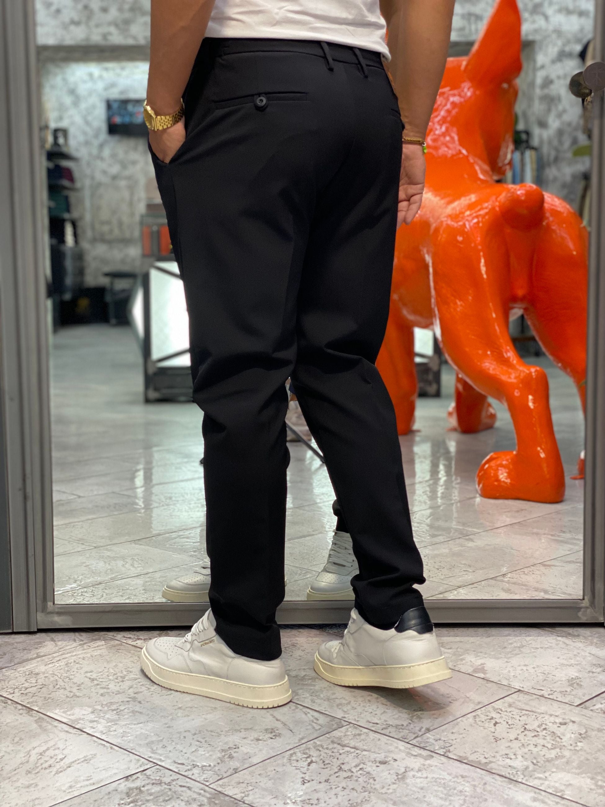 PANTALONE CON LACCIO E COULISSE IN TESSUTO TECNICO NO STIRO ELASTICIZZATO - REGULAR FIT MK9950129.NER