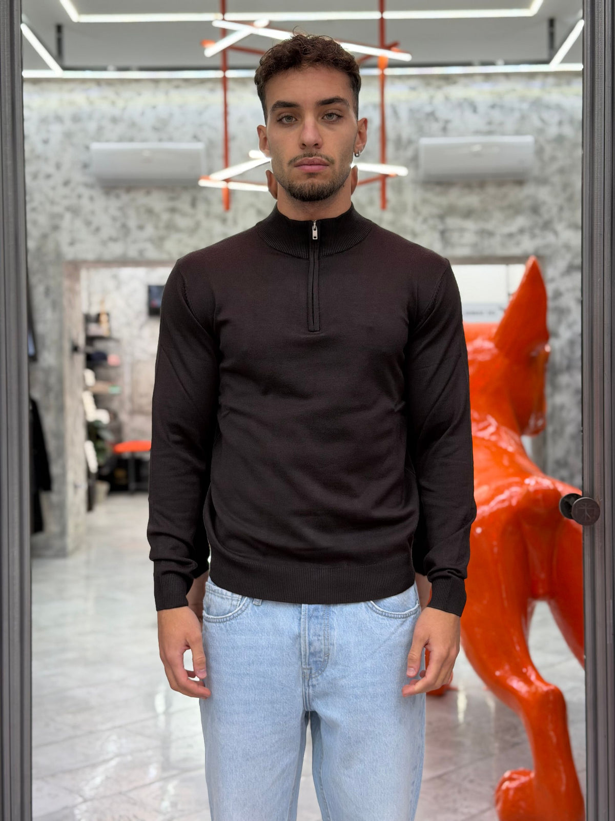 MAGLIA MEZZA ZIP BASIC IN MORBIDA VISCOSA - REGULAR FIT MI3371SS.MOR