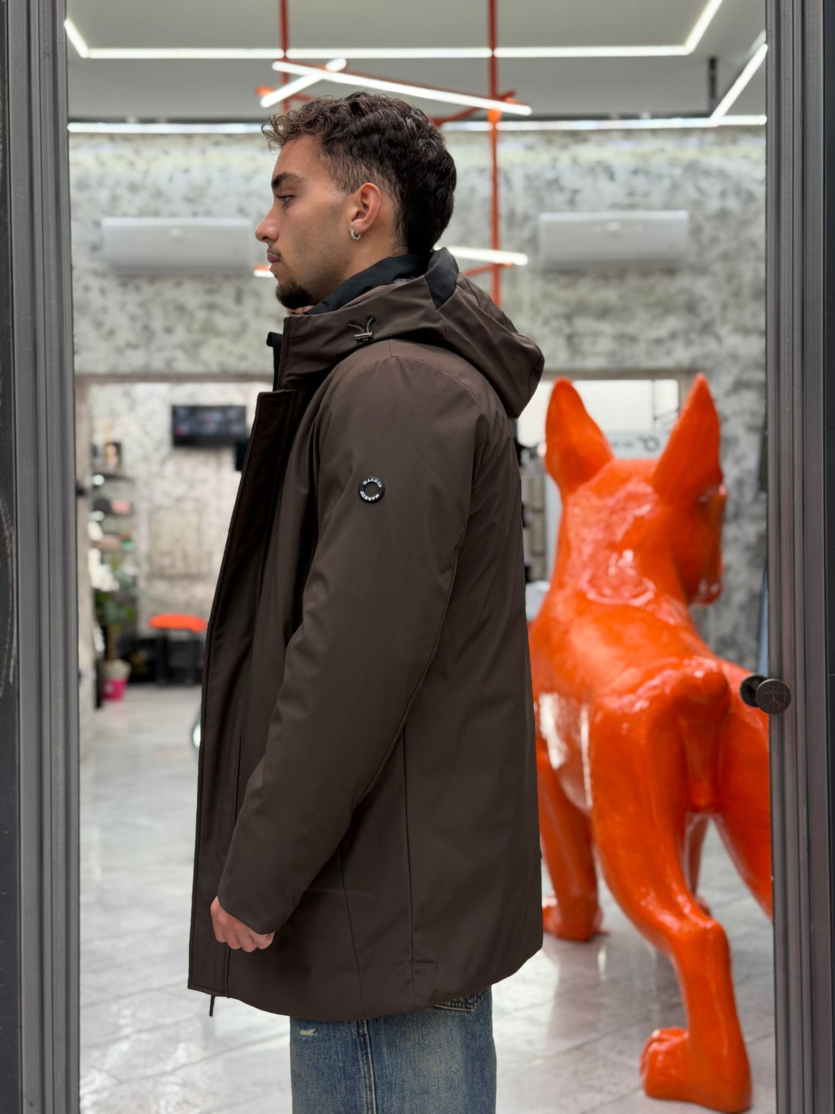 PARKA LUNGO CON CAPPUCCIO IN TESSUTO TECNICO WATERPROOF & WINDPROOF - REGULAR FIT MK24007-26.MOR