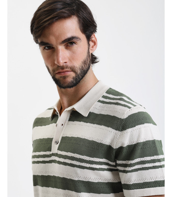 POLO TRAFORATA IN FILO A RIGHE ORIZZONTALI - REGULAR FIT GL35218