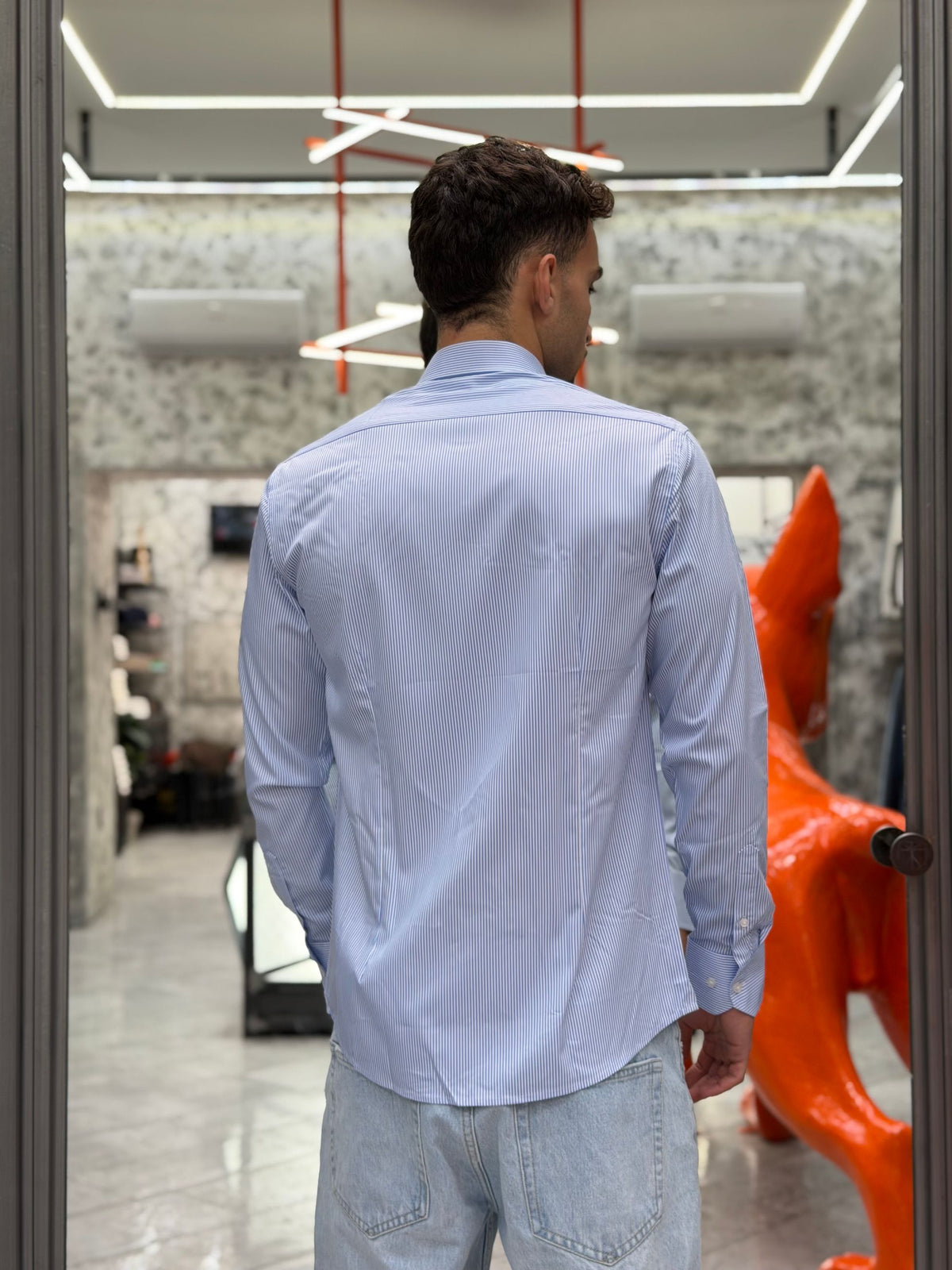 CAMICIA NO STIRO COLLO ITALIANO A RIGHE STRETTE - SLIM FIT 6603.CEL