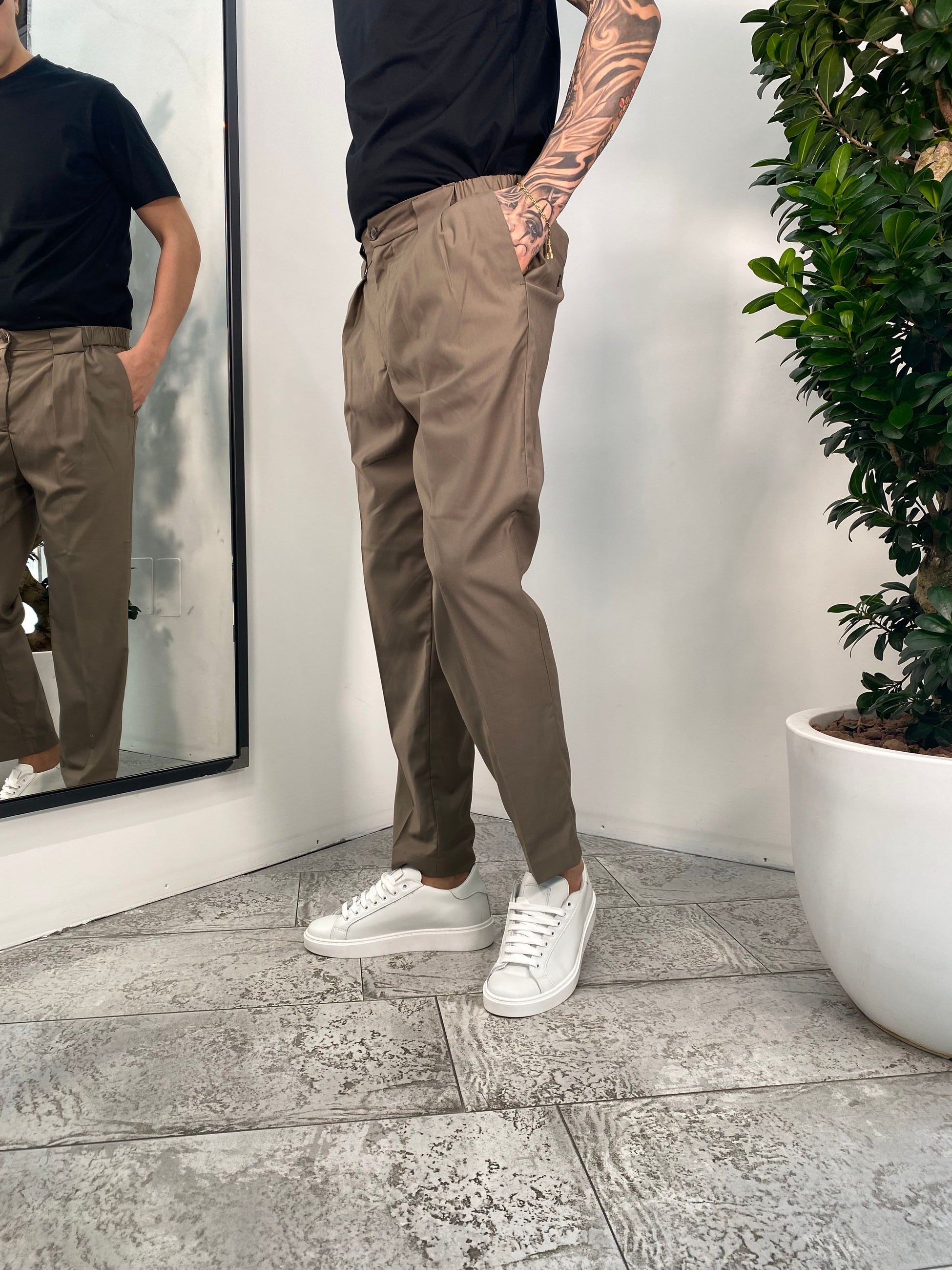 PANTALONE SARTORIALE DA ABITO CON DOPPIA PINCE E COULISSE IN VITA - REGULAR FIT PSE1394SS.FAN