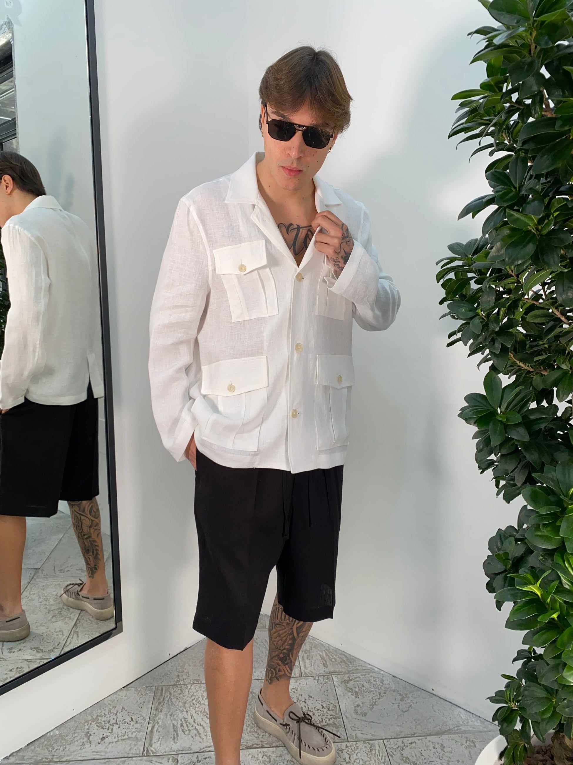 GIACCA SAHARIANA IN 100% LINO CON TASCHE A TOPPA - REGULAR FIT GIA3215.BIA