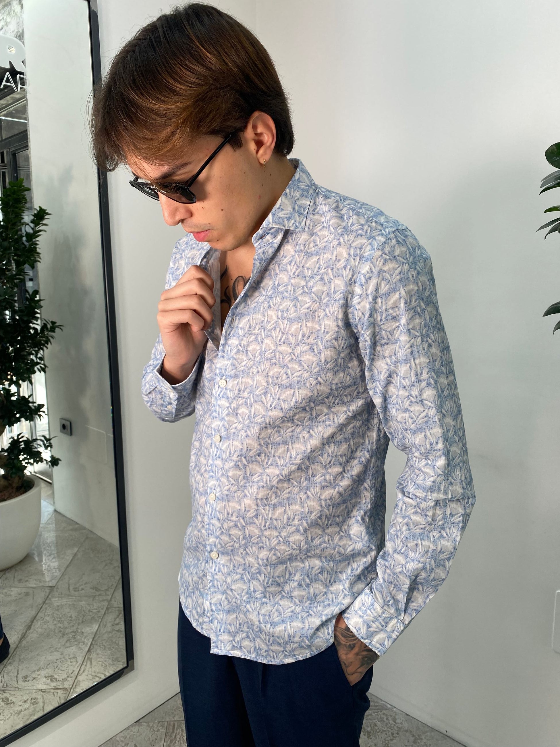 CAMICIA FANTASIA IN 100% COTONE EXTRA LIGHT - REGULAR FIT FIO3769.LTBLUE