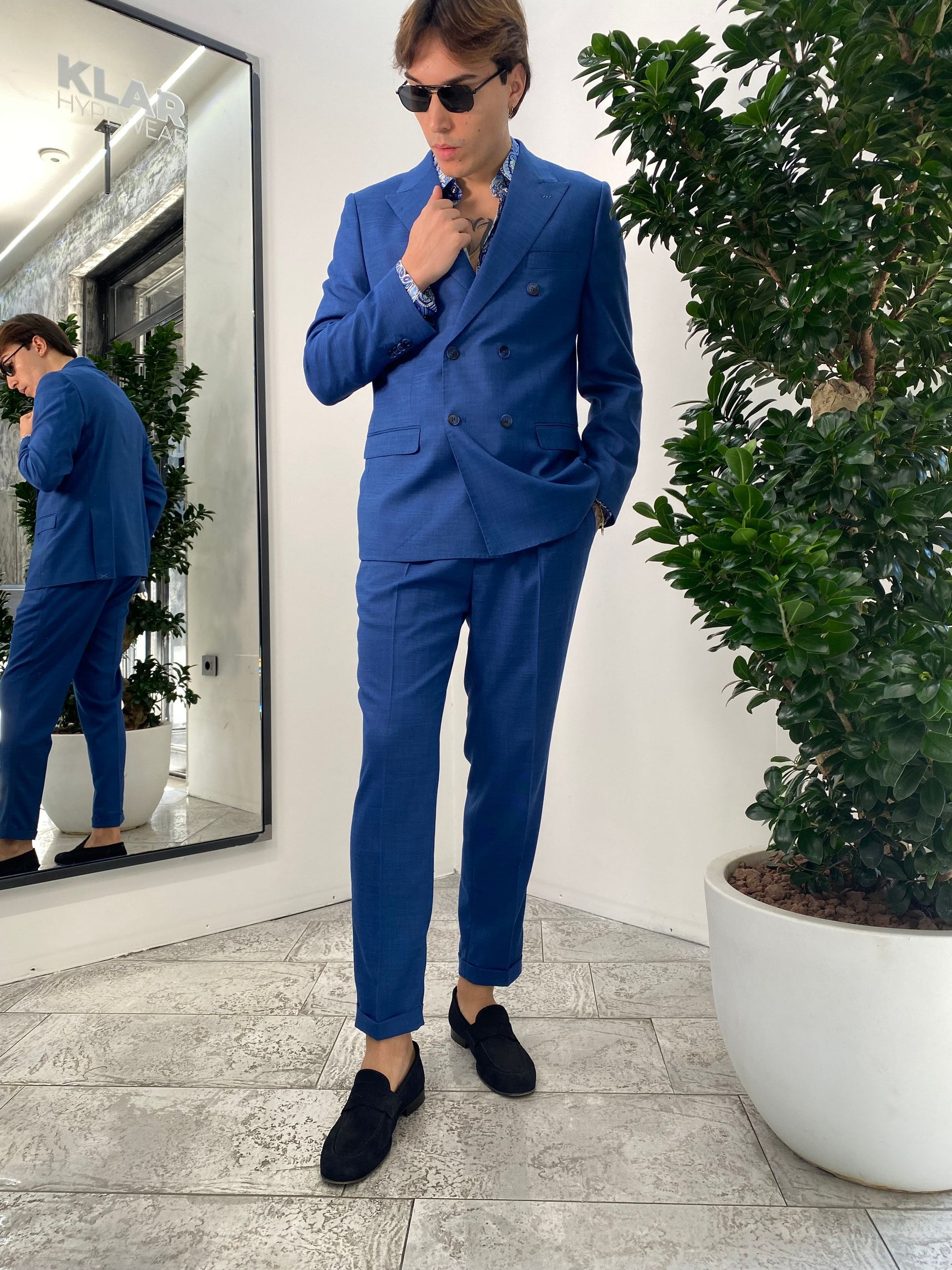 ABITO COMPLETO GIACCA DOPPIOPETTO E PANTALONE IN TESSUTO EFFETTO FIAMMATO - REGULR FIT ABE45SS.ROY