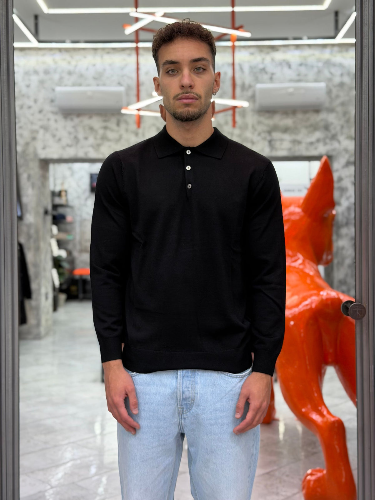 POLO MANICA LUNGA IN 100% LANA MERINO EXTRAFINE - REGULAR FIT MI3509SS.NER