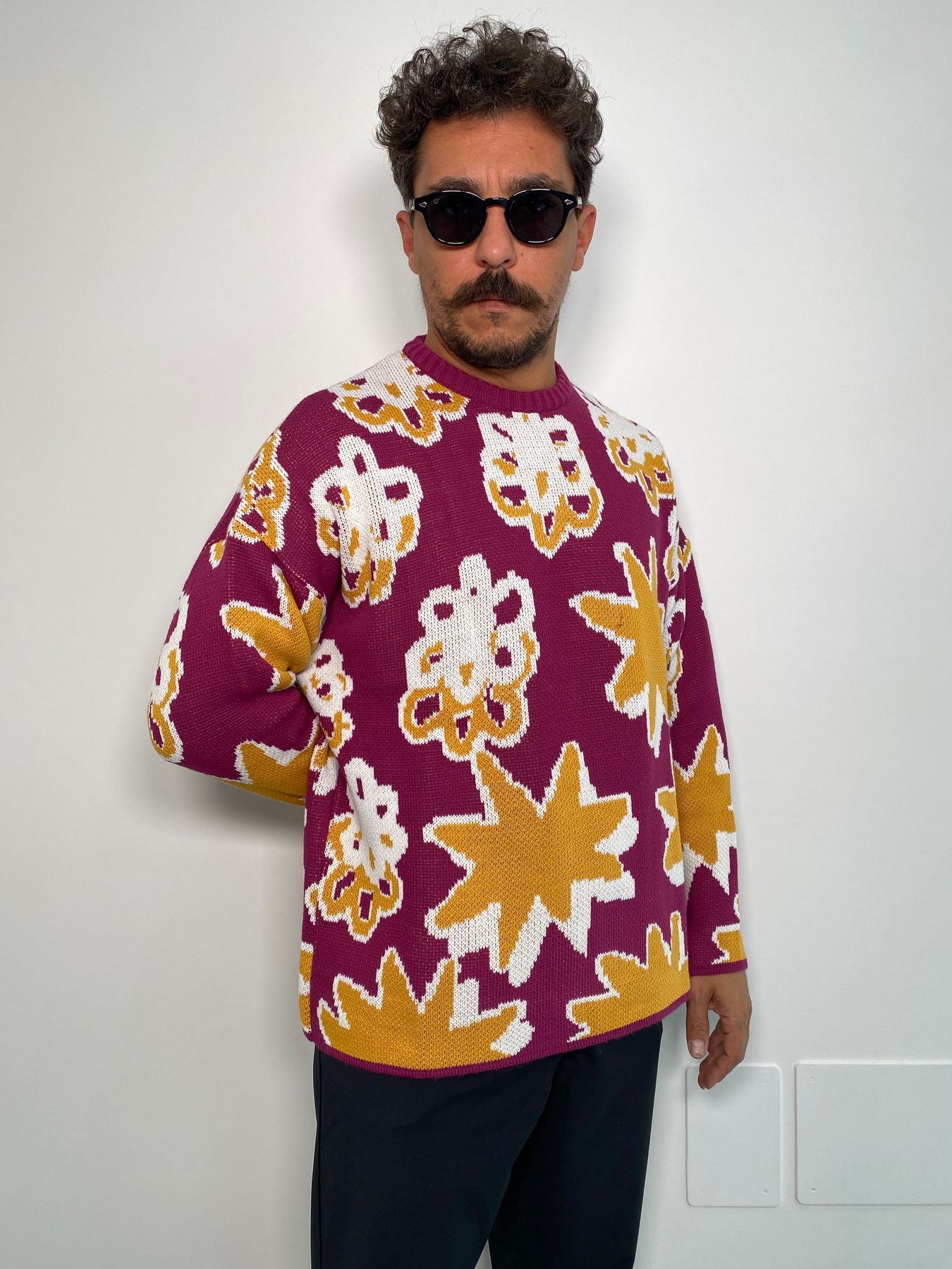MAGLIA GIROCOLLO IN MISTO LANA CON TRAMA FIORI - OVERSIZE FIT